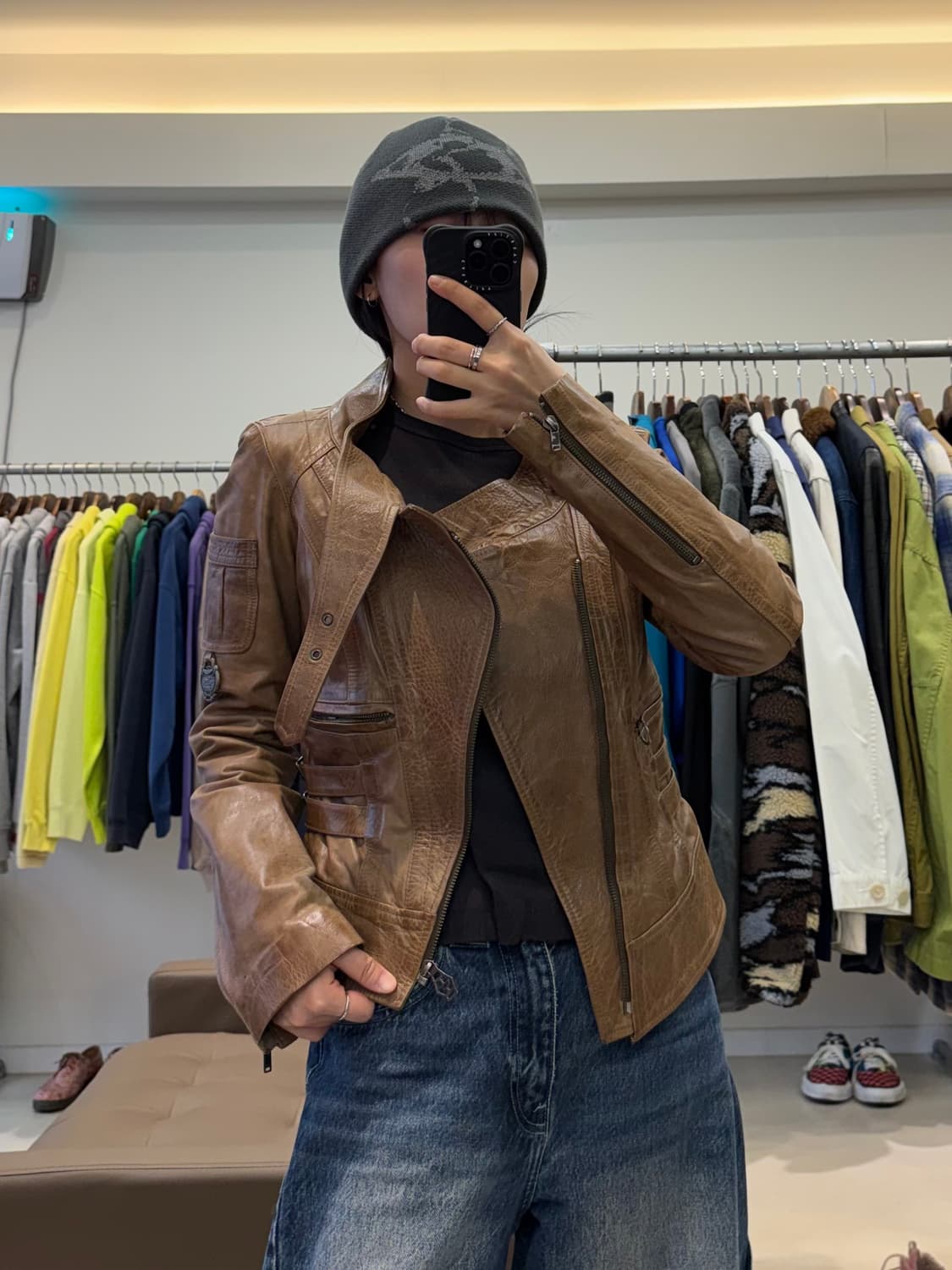 디젤 램스킨 크롭 바이커 자켓 상품이미지5