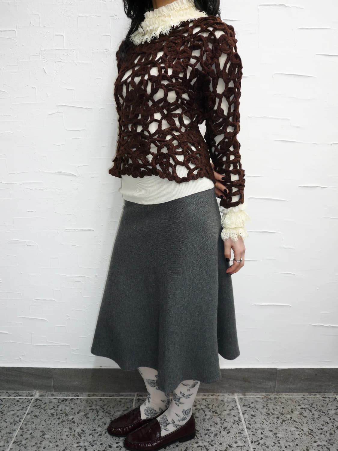 Wine crochet mesh knit 상품이미지3
