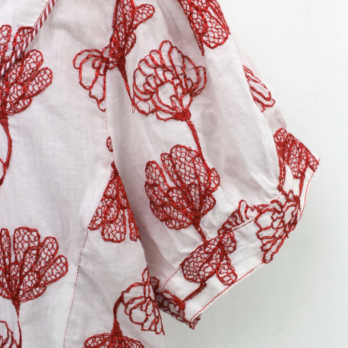 일본 빈티지 레드 자수 크롭 레이어드 블라우스 볼레로 상품이미지2