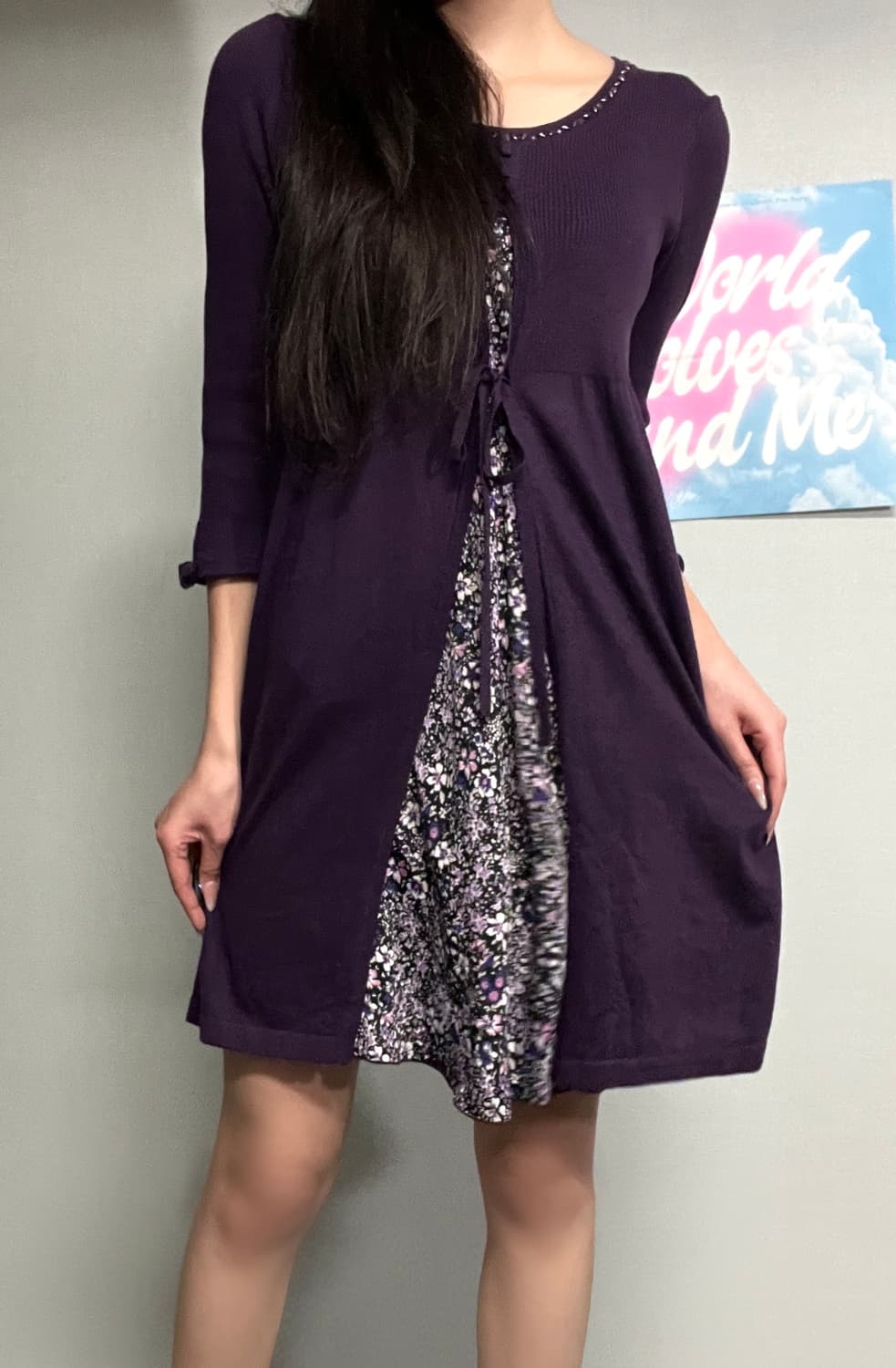 모리 하구미 에스닉 리본 쥬얼리 플로럴 퍼플 원피스 상품이미지3