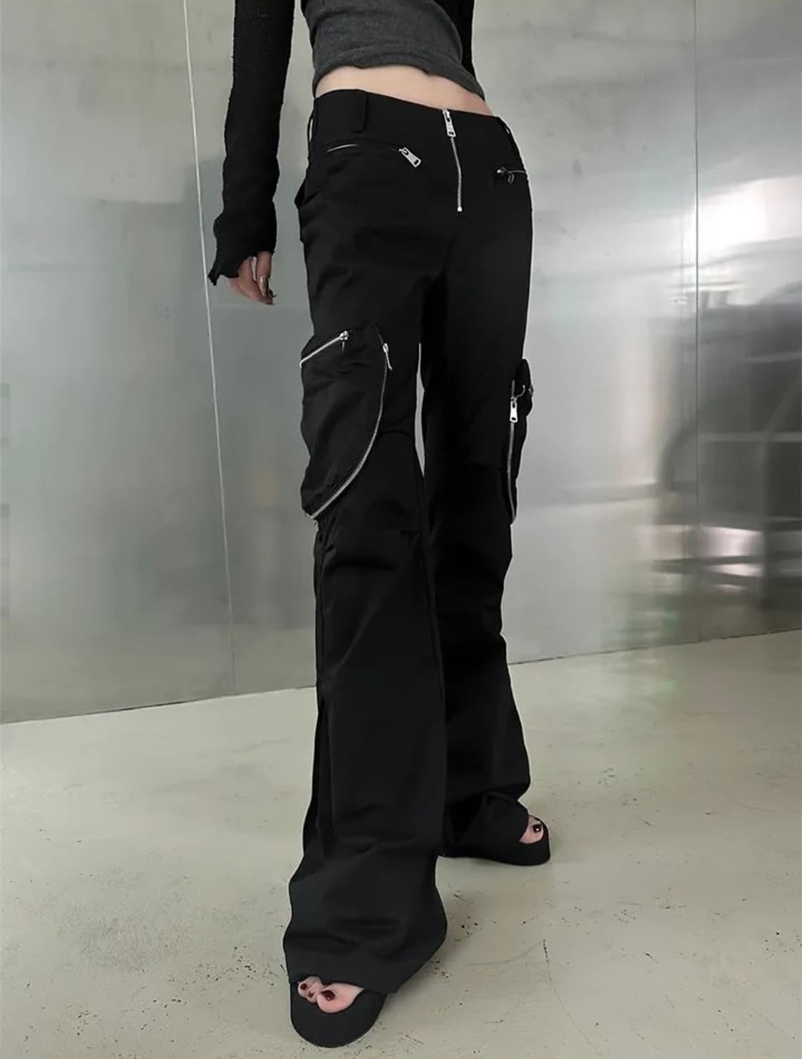 빈티지 고스 펑크 로우라이즈 카고 포켓 부츠컷 팬츠 상품이미지2