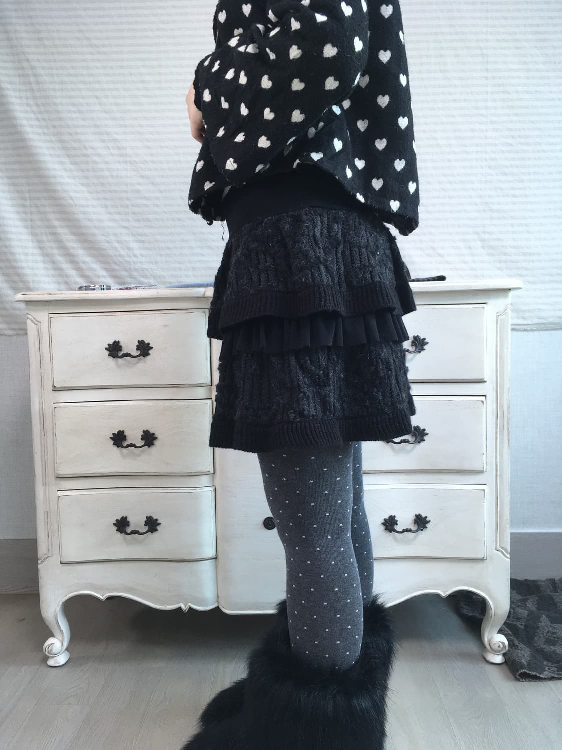 jpn vintage black knit frill cancan sk 상품이미지5