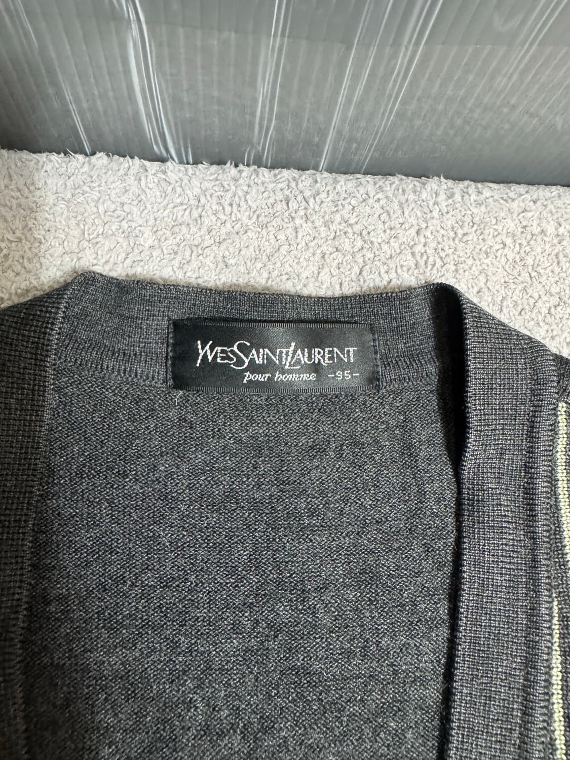 YSL 생로랑 그레이/그린 스트라이프 울 니트 가디건 상품이미지4