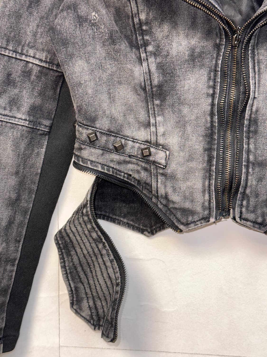 Black tie dye denim stud double rider jk 상품이미지4