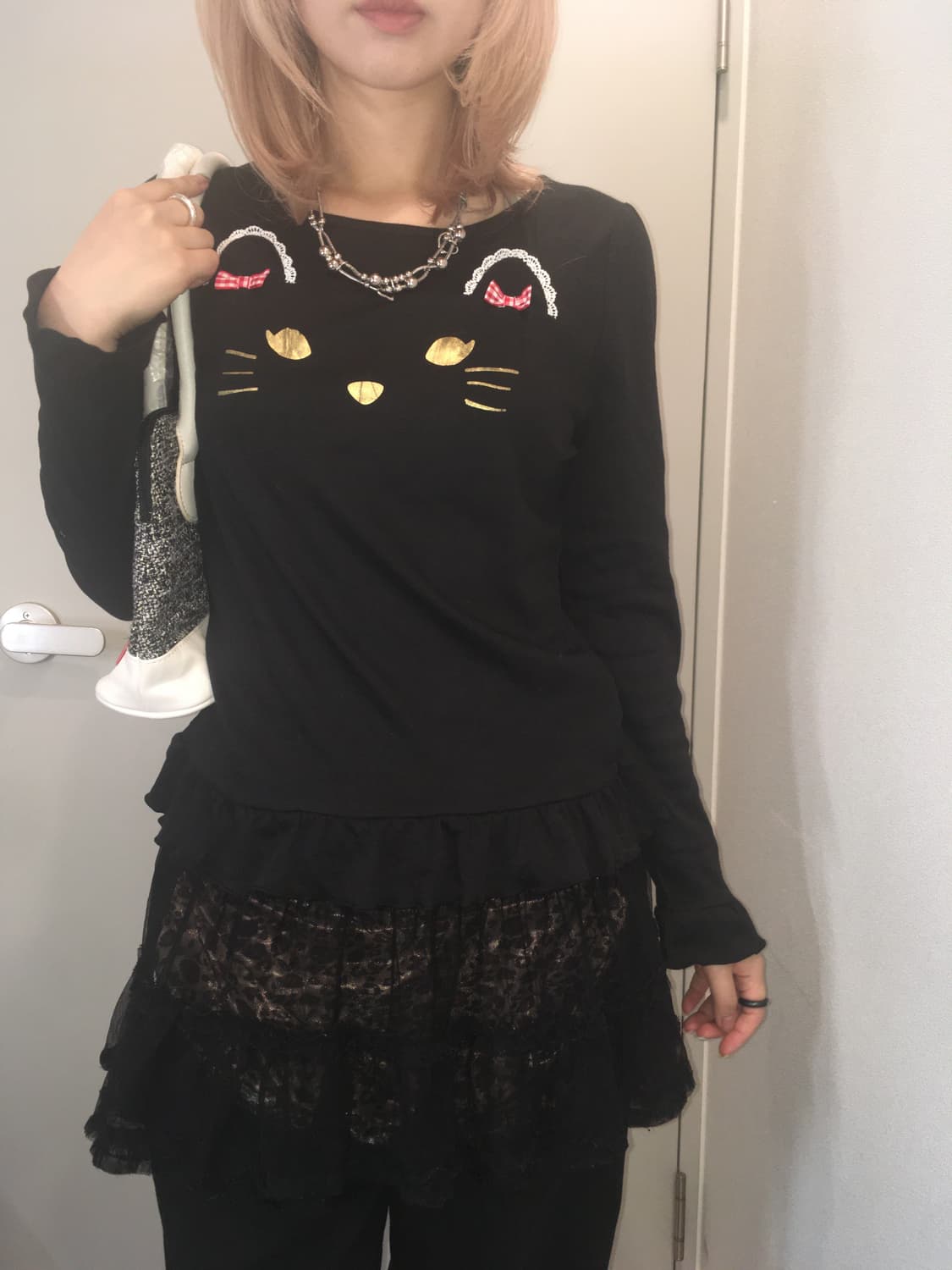 jpn vintage black cat ribbon frill t shi 상품이미지5