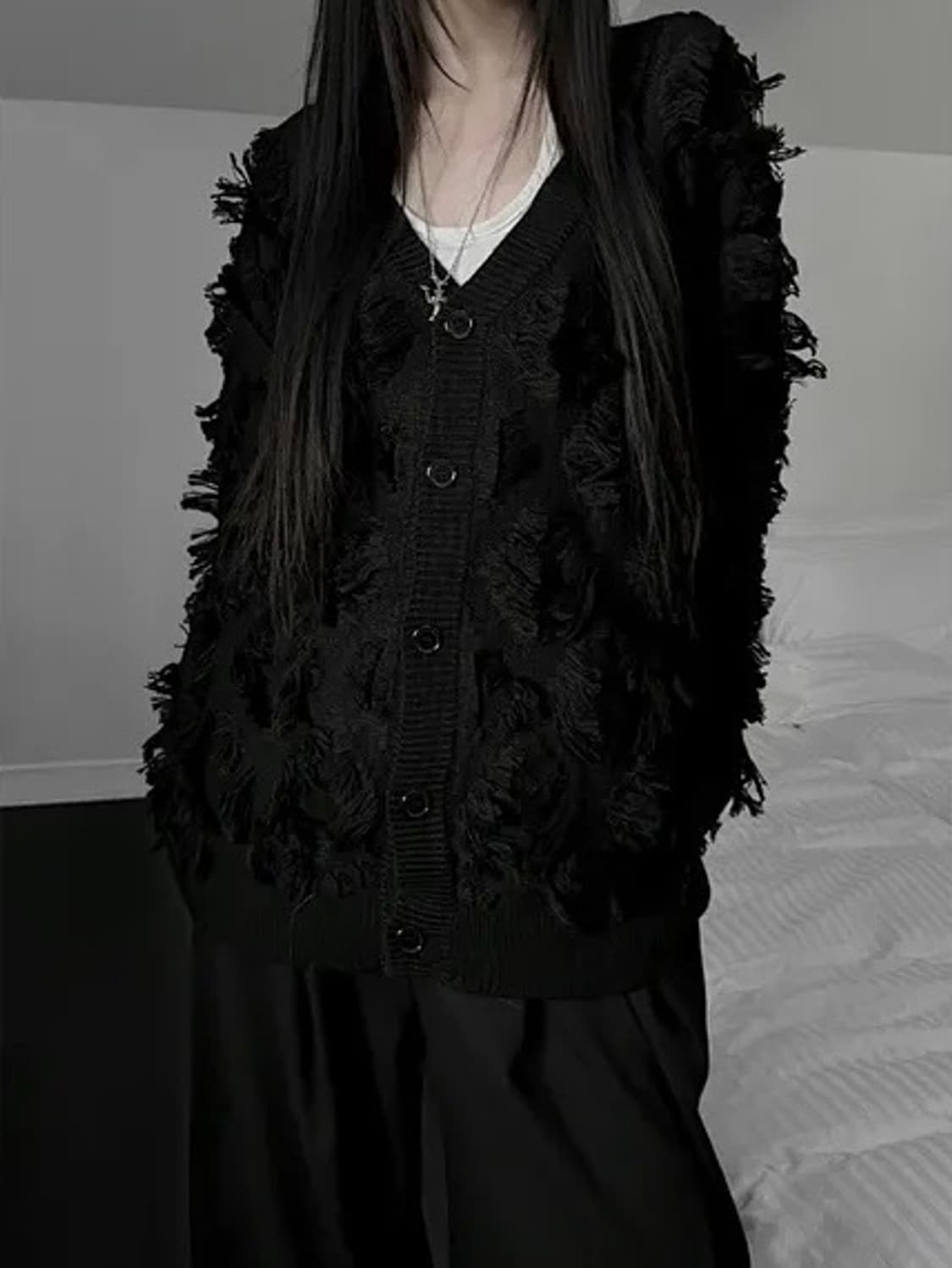 프린지 블랙 니트가디건 상품이미지2