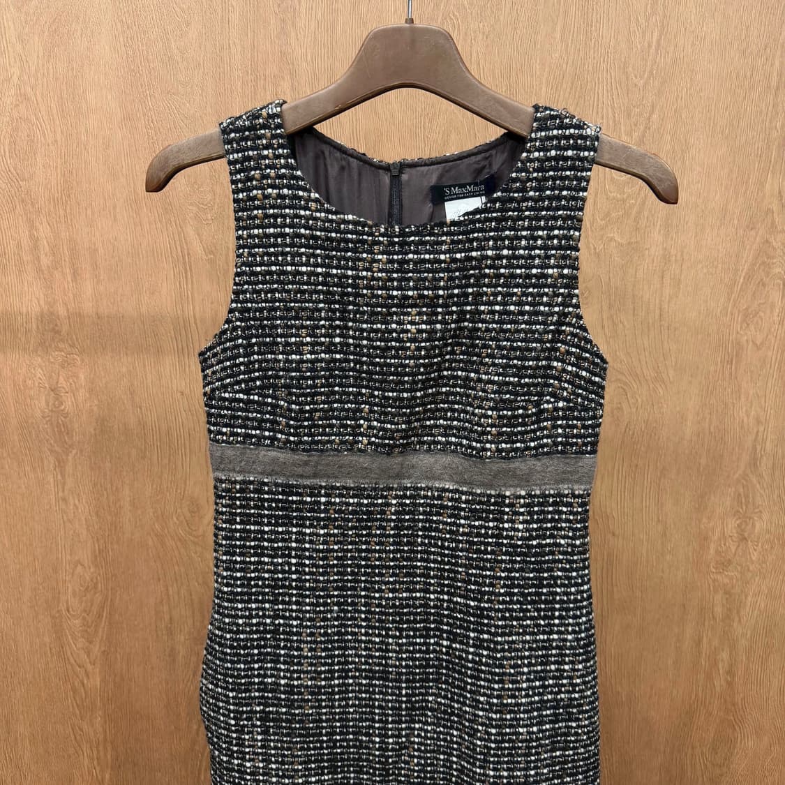 막스마라 슬리브리스 미디 원피스 트위드 패턴 밑단 프린지 디테일 브라운 상품이미지4