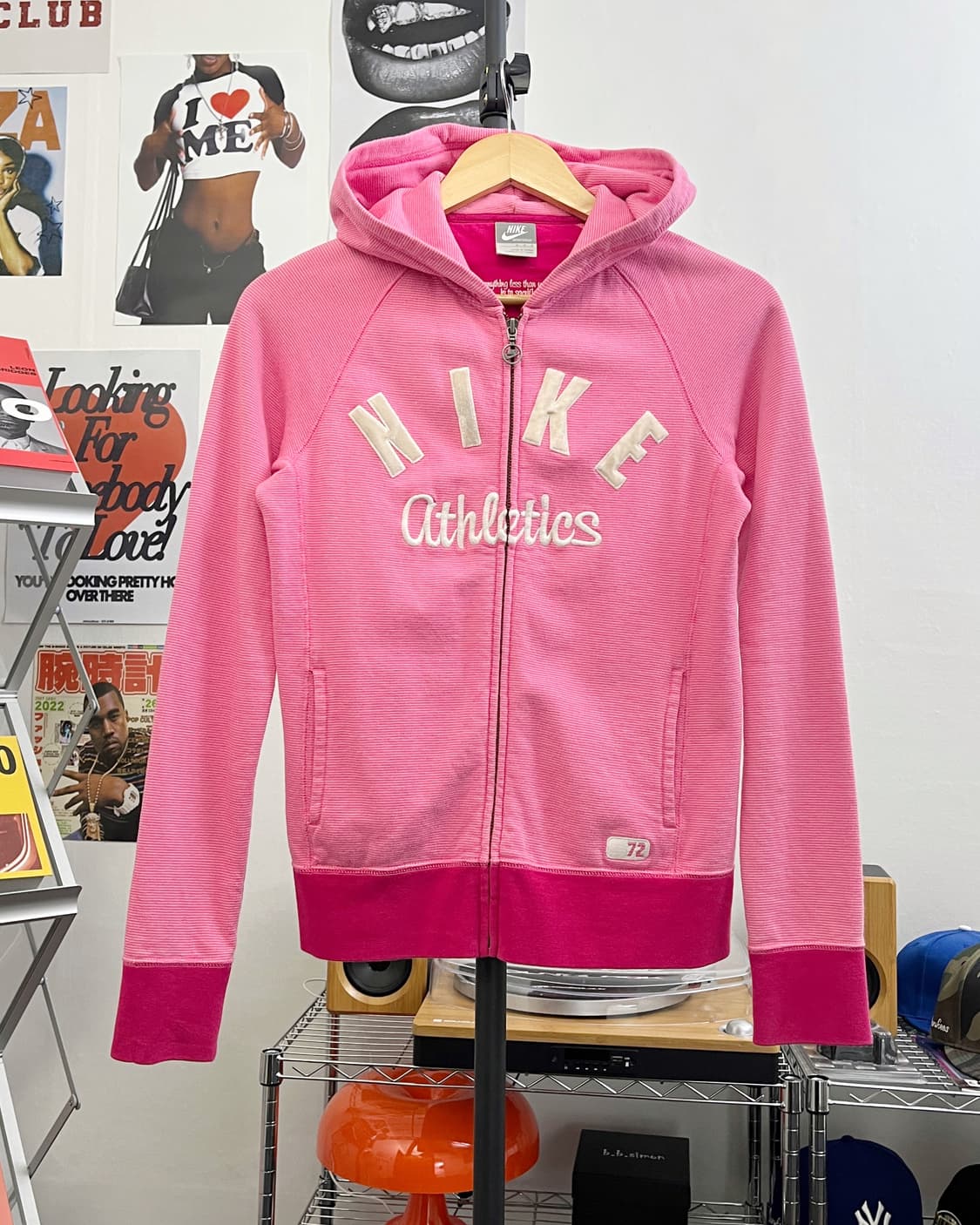나이키 00s 아치로고 스트라이프 딸기우유 핑크 후드집업 상품이미지5