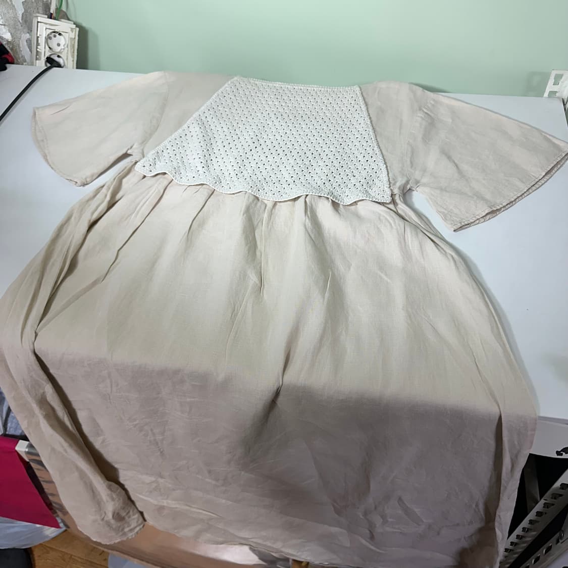 우먼M 자라 우먼 베이지 시스루와플 롱 린넨원피스 상품이미지6