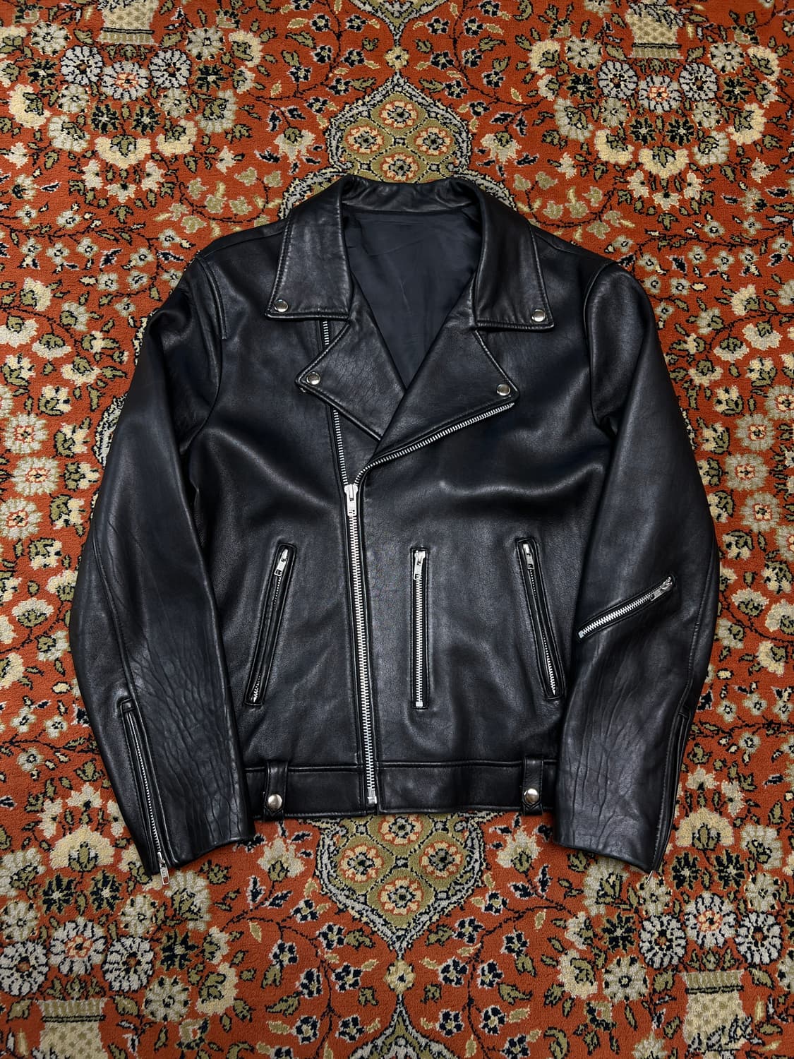 [L] 램스킨 더블 라이더 가죽자켓 블랙 상품이미지1