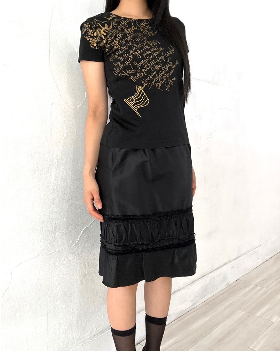 Black Wrinke Detail Midi Skirt 상품이미지5