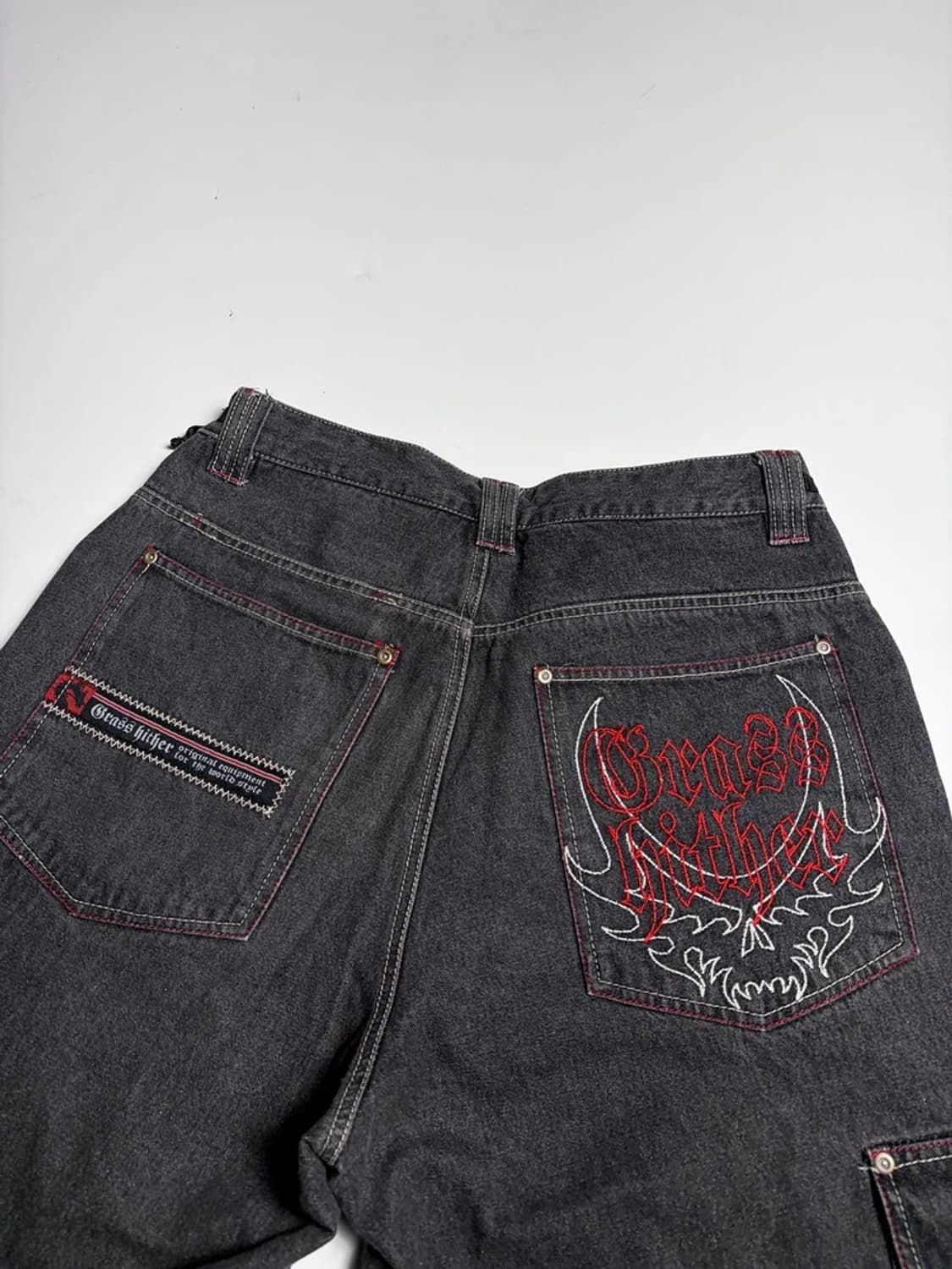 Cross Hither 드래곤 자수 데님 카고 반바지 R1109 상품이미지6