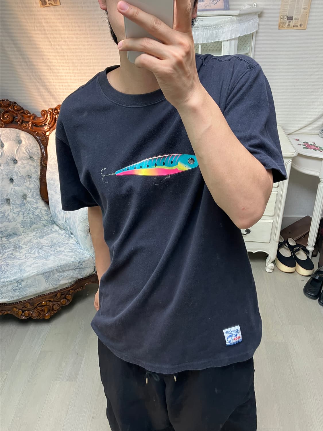 빈티지 뉴에라 니들 프린팅 반팔 1252 모리걸 y2k 스트릿 갸루 펑키 상품이미지2
