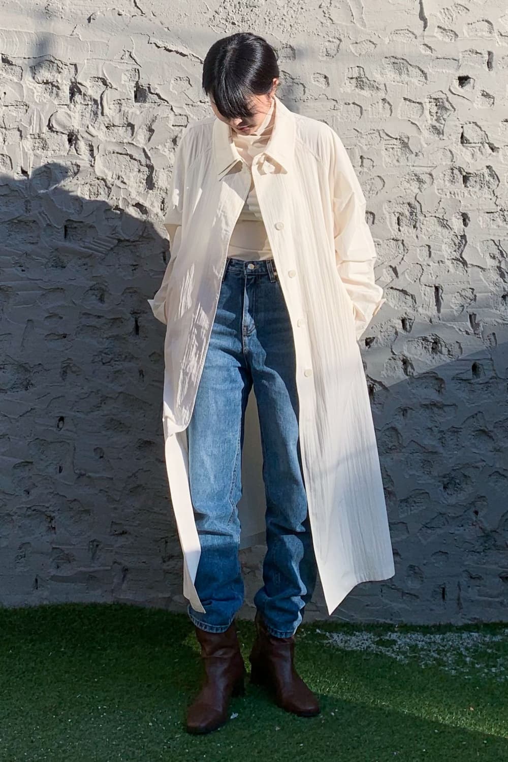 더블 칼라 래글런 트렌치 코트 offwhite S 상품이미지9