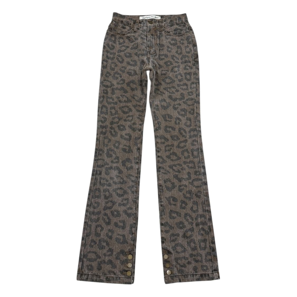 더오픈프로덕트 레오파드 사이드 버튼 스키니 진 바지 브라운 1 상품이미지1