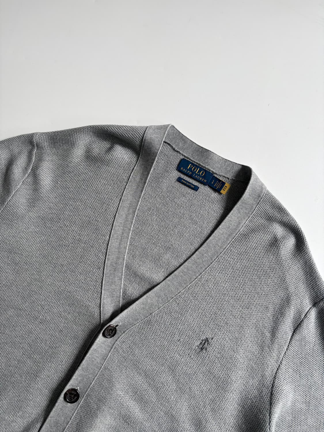 Polo 폴로 랄프로렌 QR신형 피마코튼 그레이컬러 브이넥 니트 가디건  상품이미지2