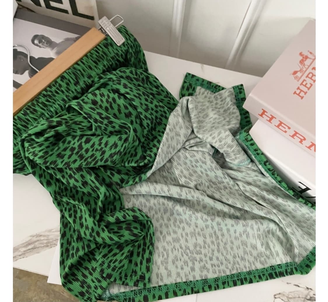 초록 레오파드 밴딩 롱스커트 상품이미지6