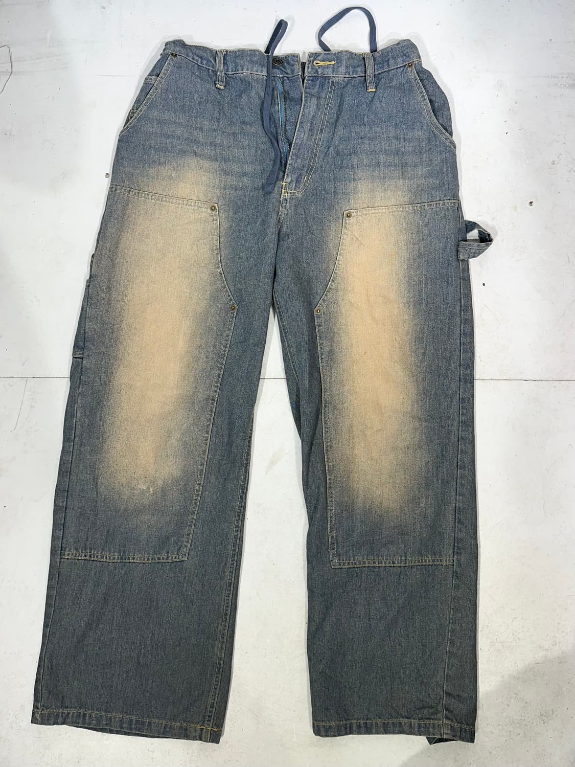 일본 빈티지 워싱 와이드 카펜터 더블니 워크 팬츠 청바지 데님 팬츠 M 상품이미지4