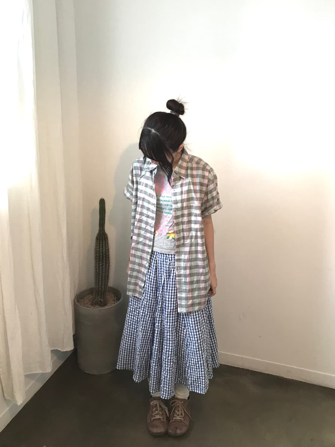 JP vintage linen plaid sh 상품이미지3