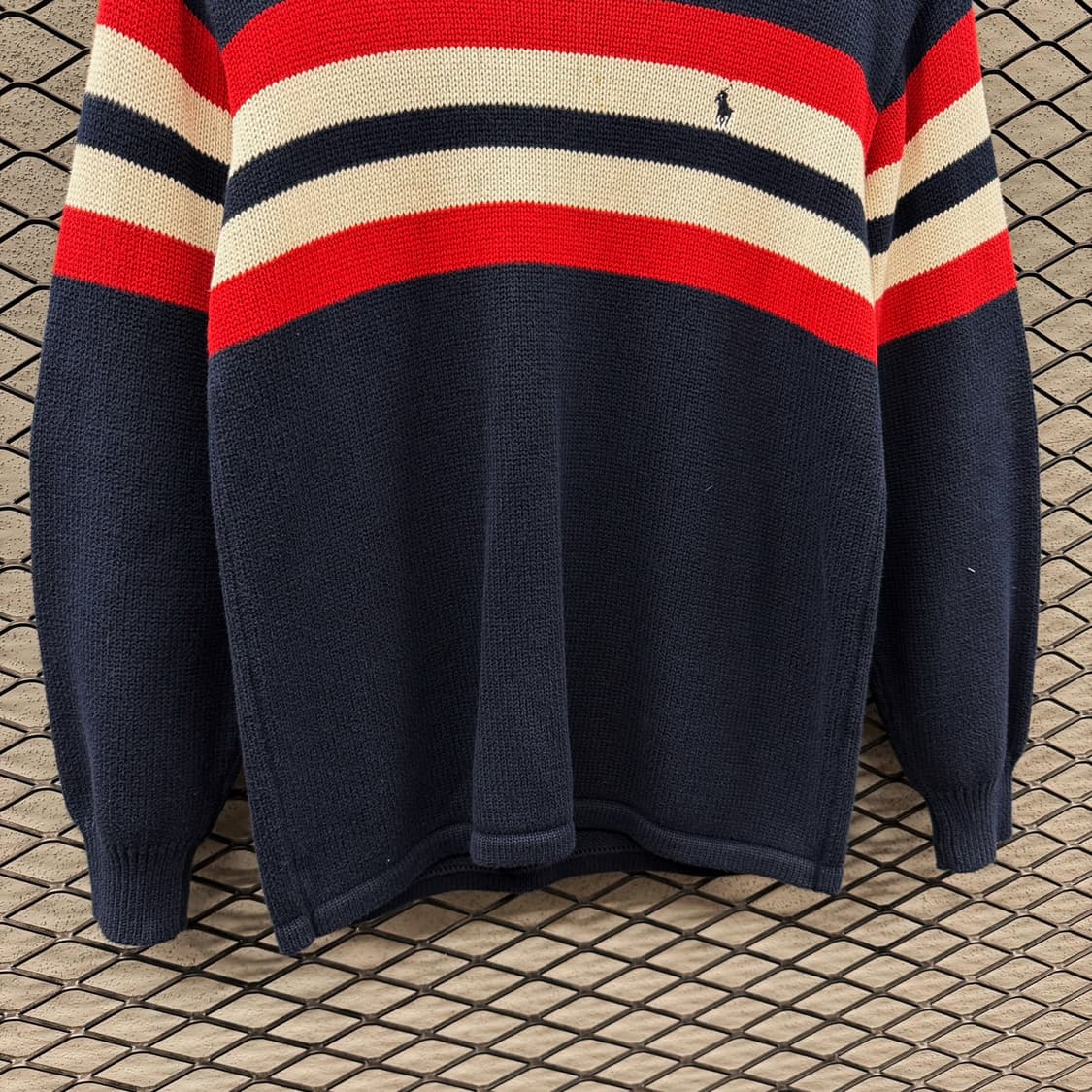 폴로 랄프로렌 스트라이프 코튼 니트 솔리드 텍스쳐 멀티컬러 라인 디테일 상품이미지5