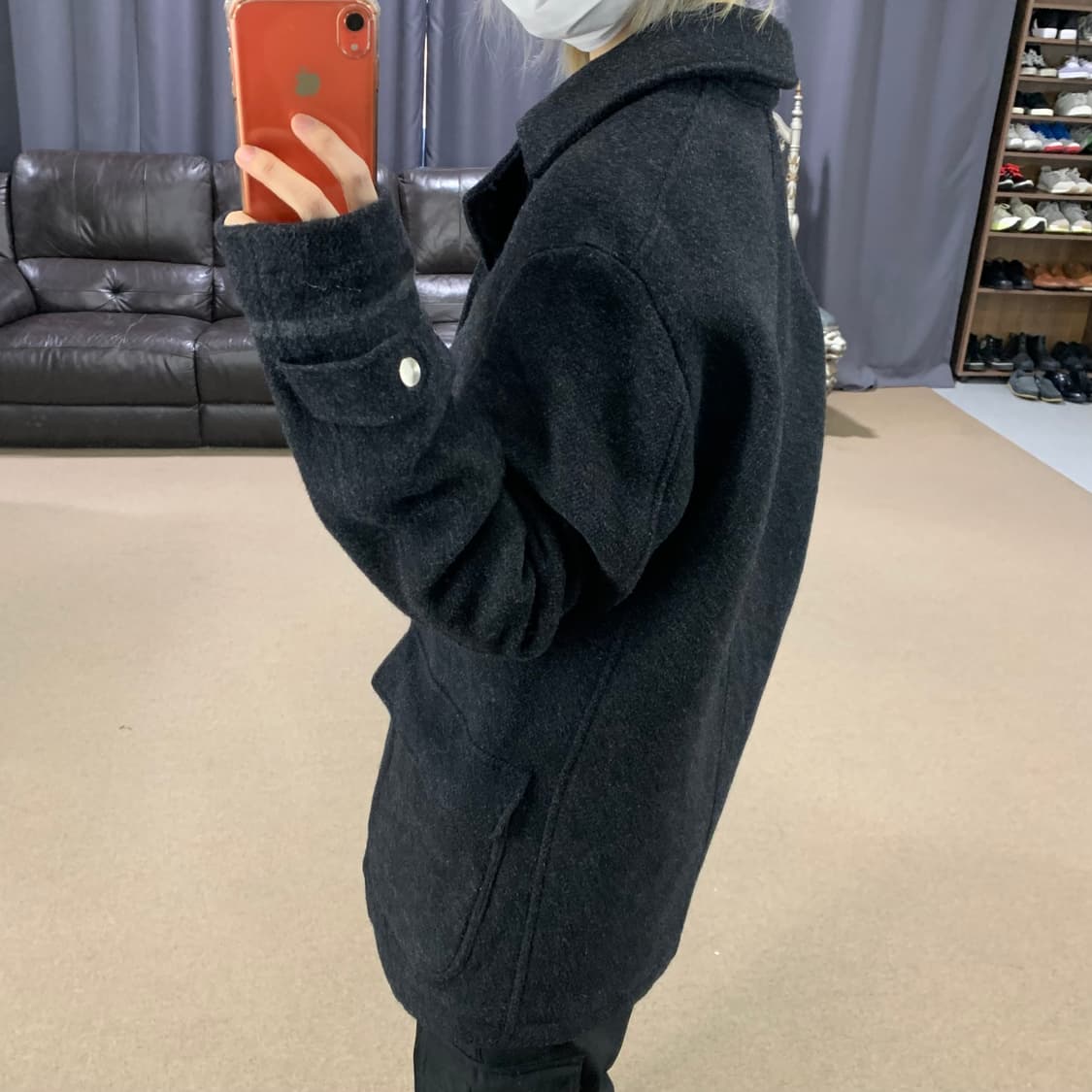 아비렉스 버튼 블레이저 카라 모직 숏코트 차콜 남성 L 여성 루즈핏 상품이미지4