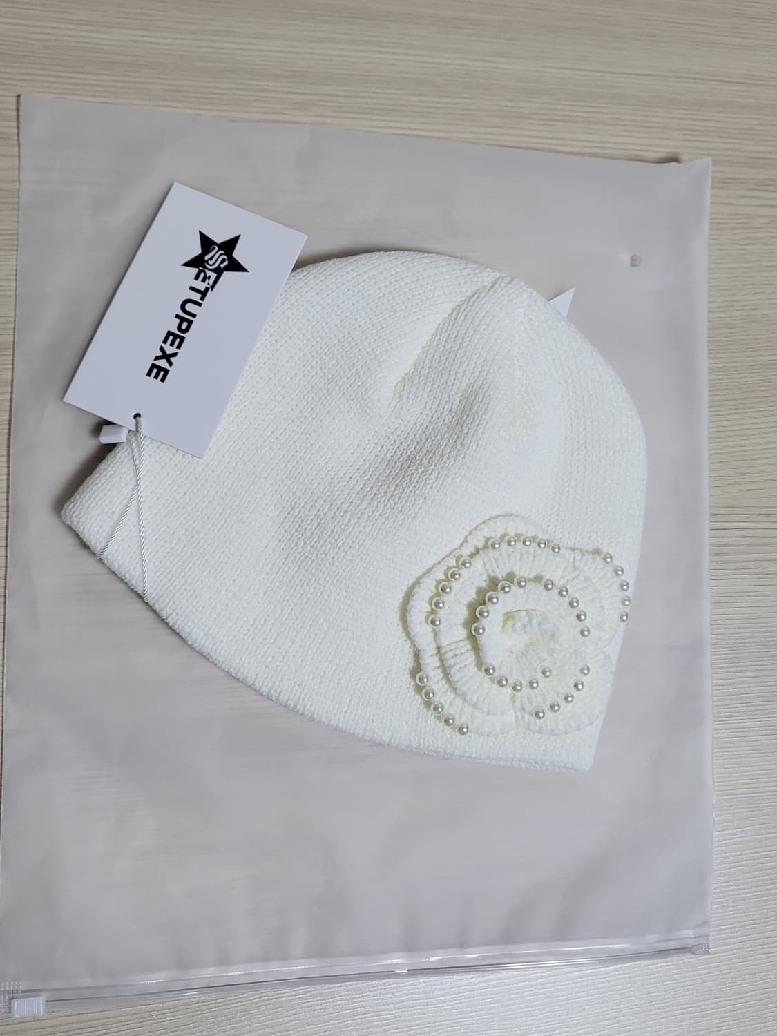 9일까지 판매) 셋업이엑스이 펄 코사지 비니 아이보리 미착용 새제품 상품이미지3