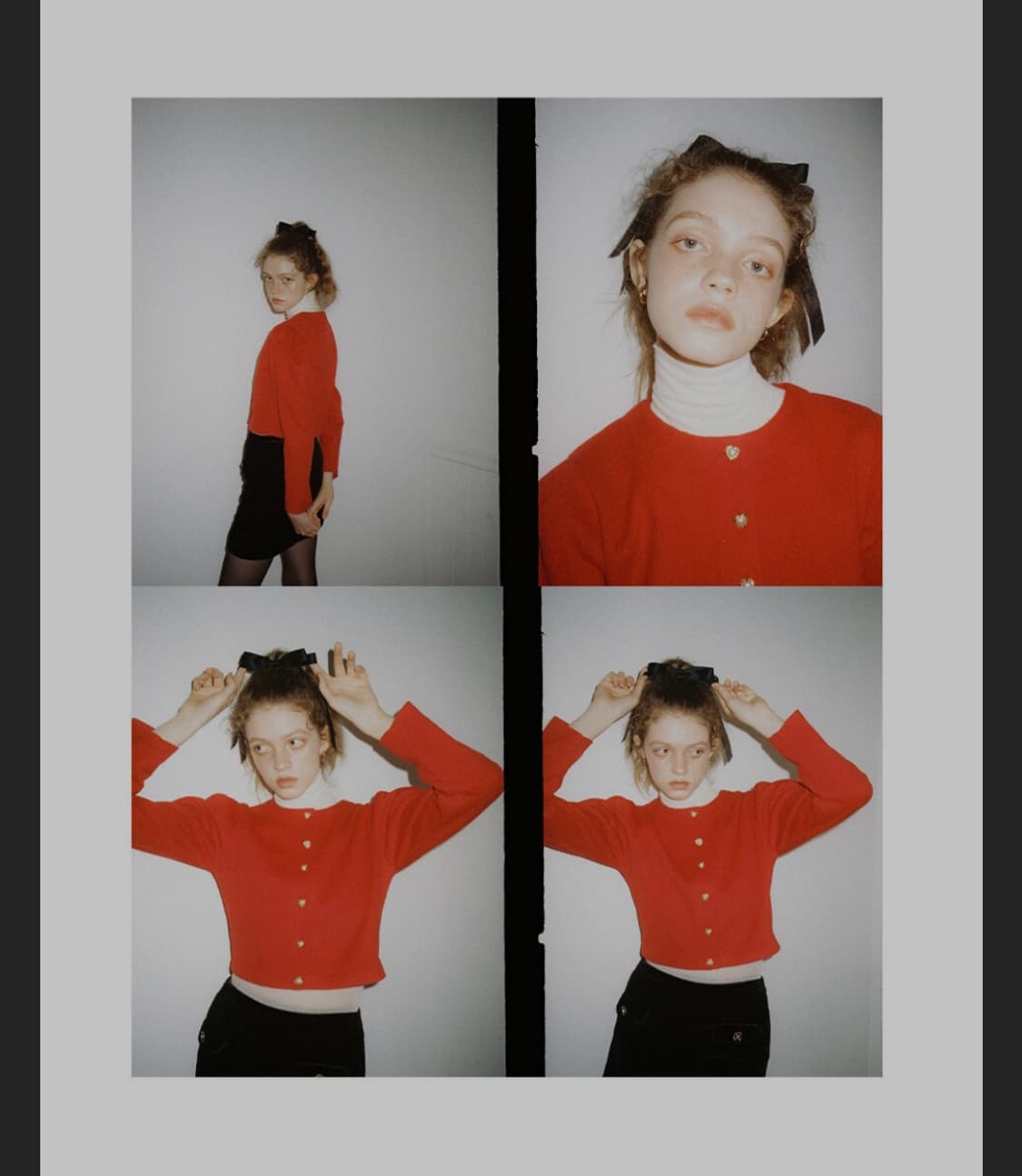 새상품) 살롱드욘 하트 버튼 퍼프 숄더 가디건 red 상품이미지3