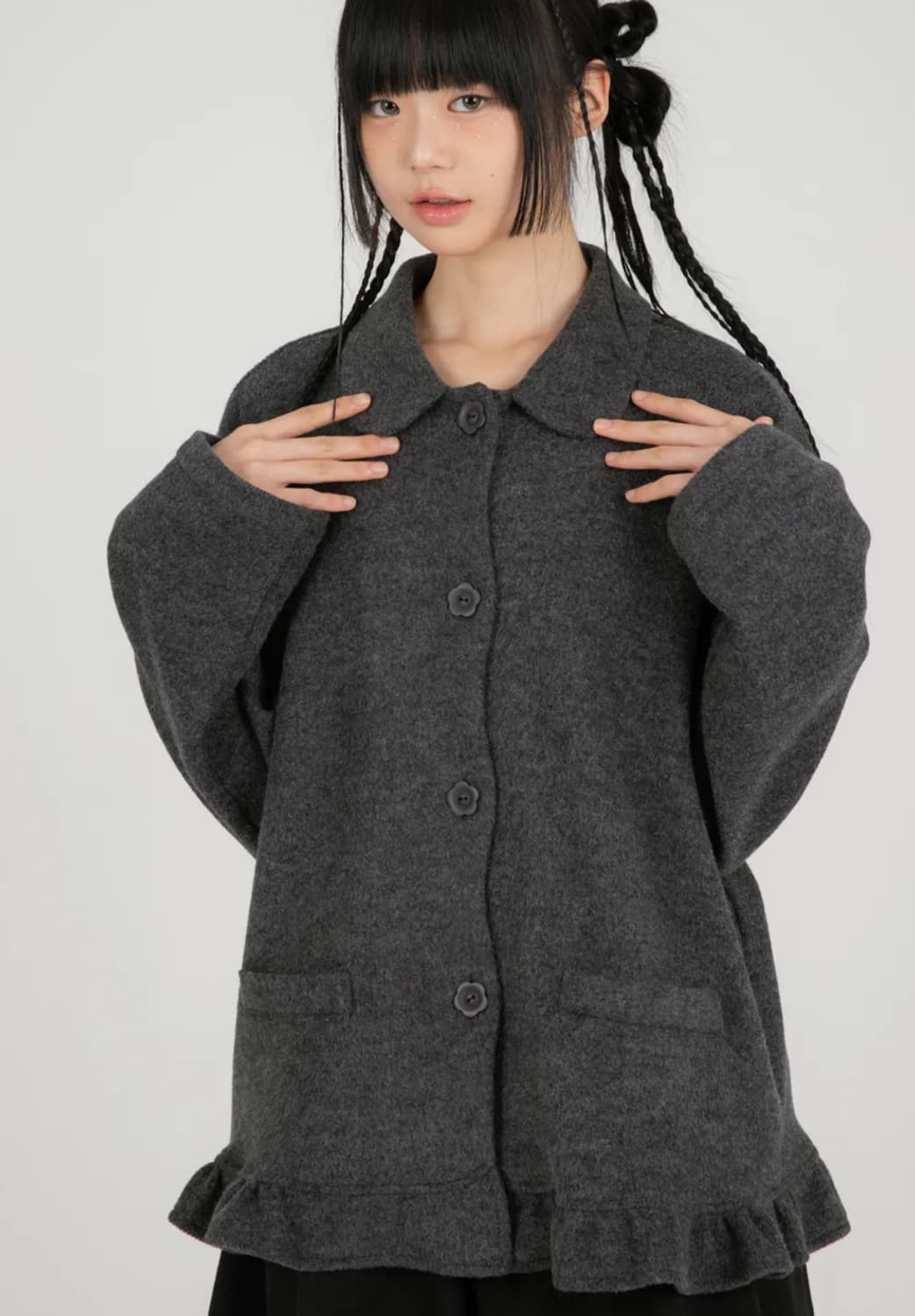 나이엔 라운드 플라켓 가디건 자켓 (차콜) 상품이미지3