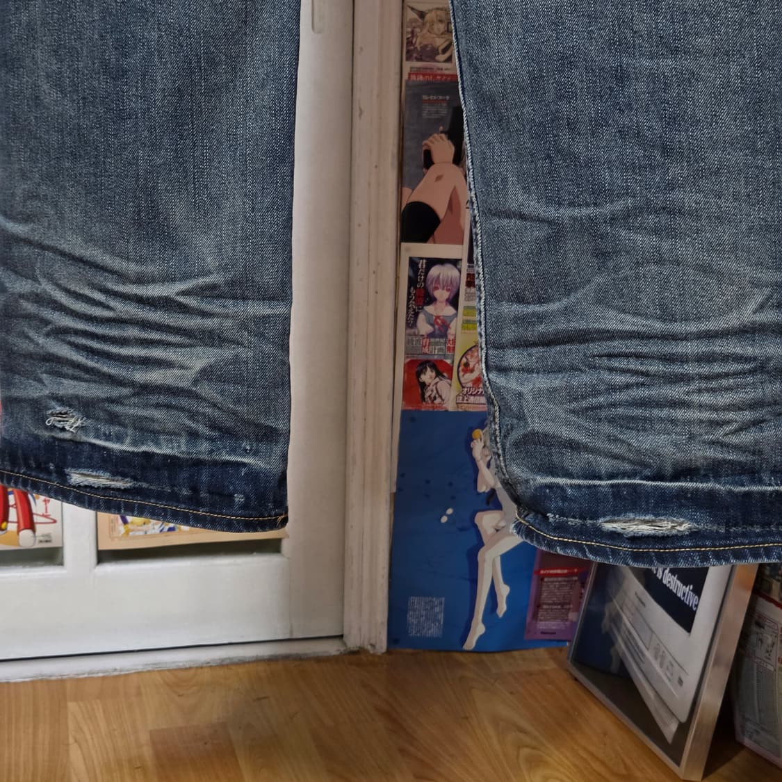 빈티지 자수 워싱 데미지 와이드 팬츠 상품이미지8