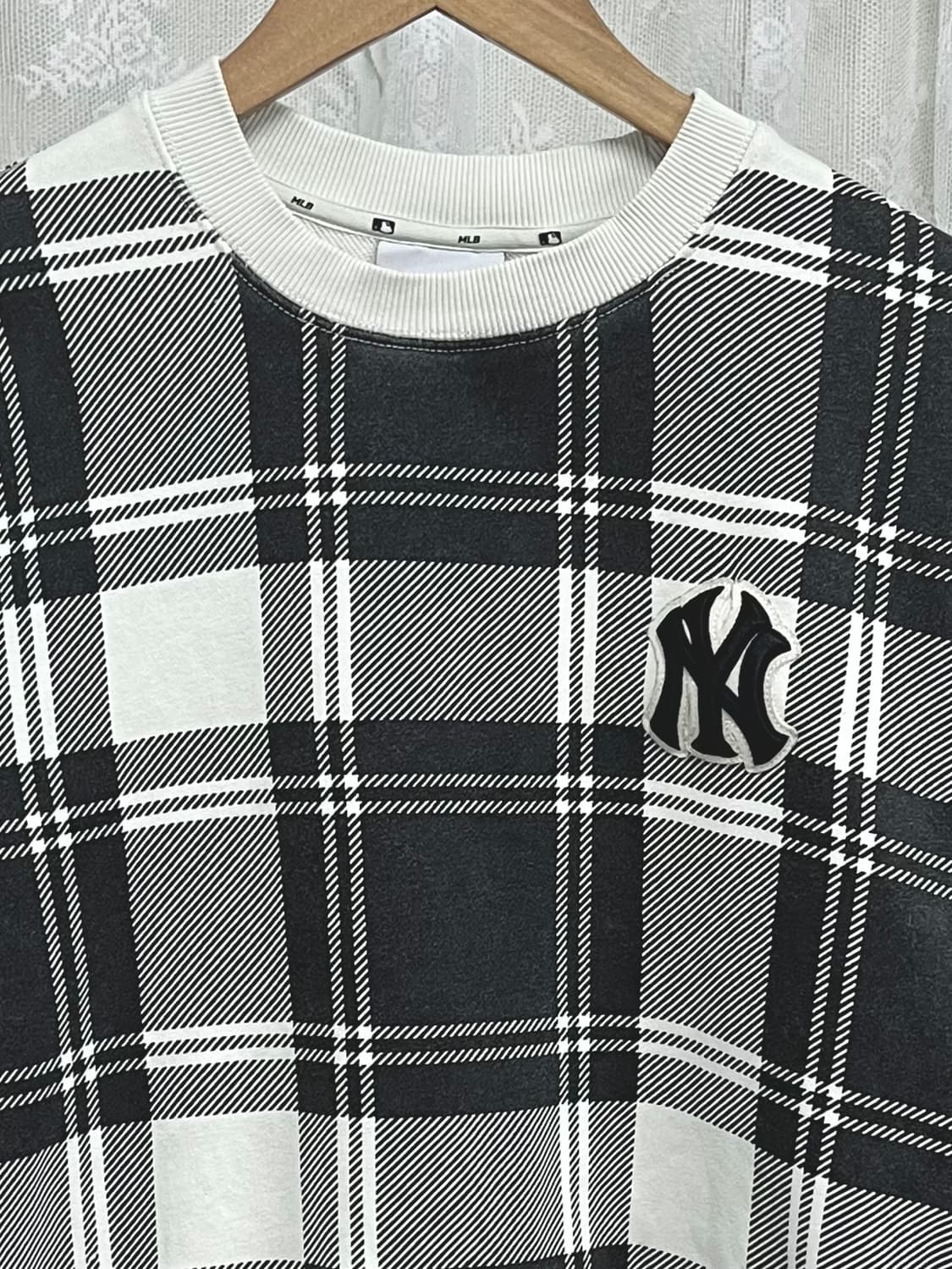 S) MLB 뉴욕양키스 체크 전판 오버핏 맨투맨 상품이미지3