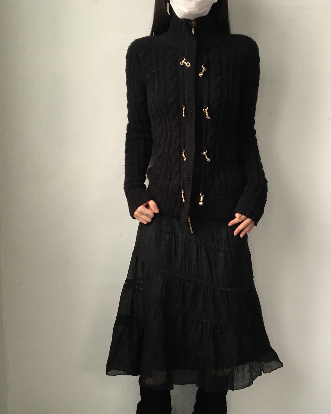 Cable pattern high neck knit zip up 상품이미지1