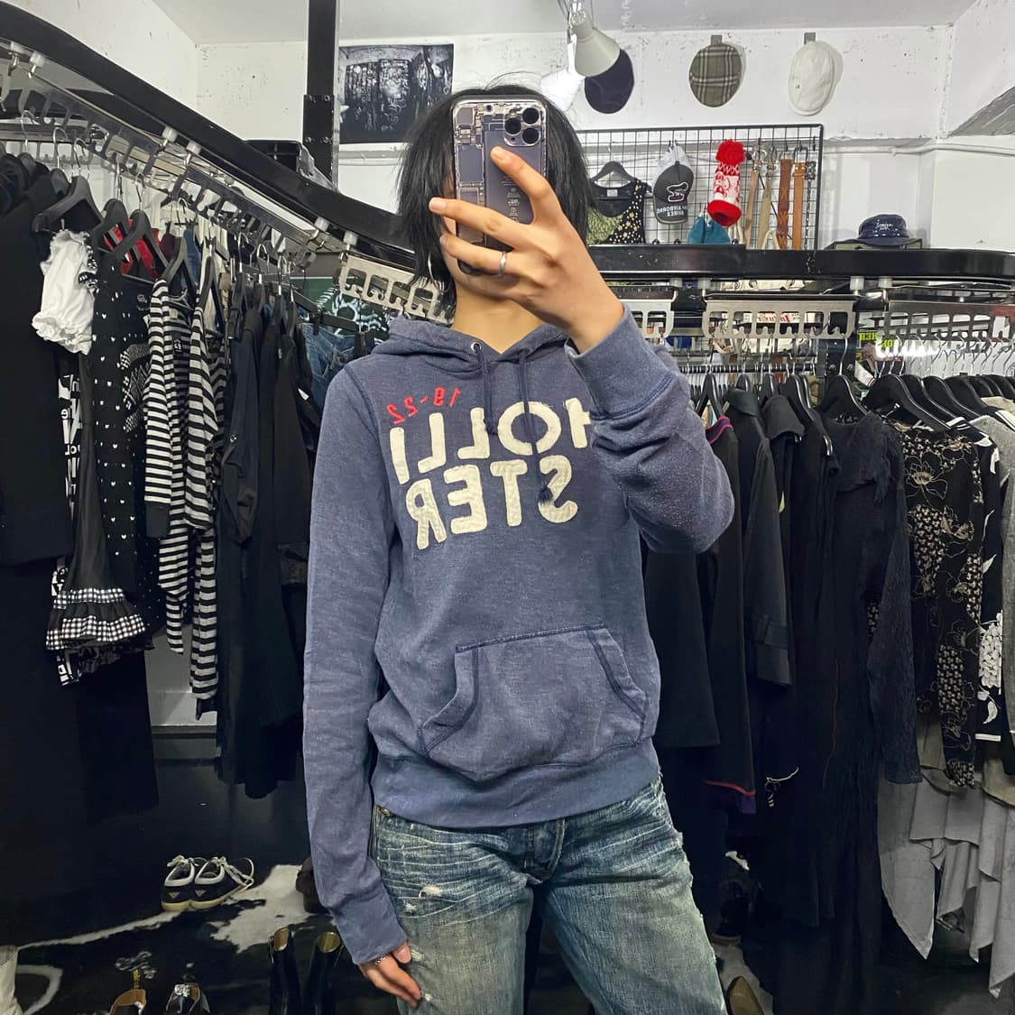 Hollister 레터링 네이비 후드 상품이미지1