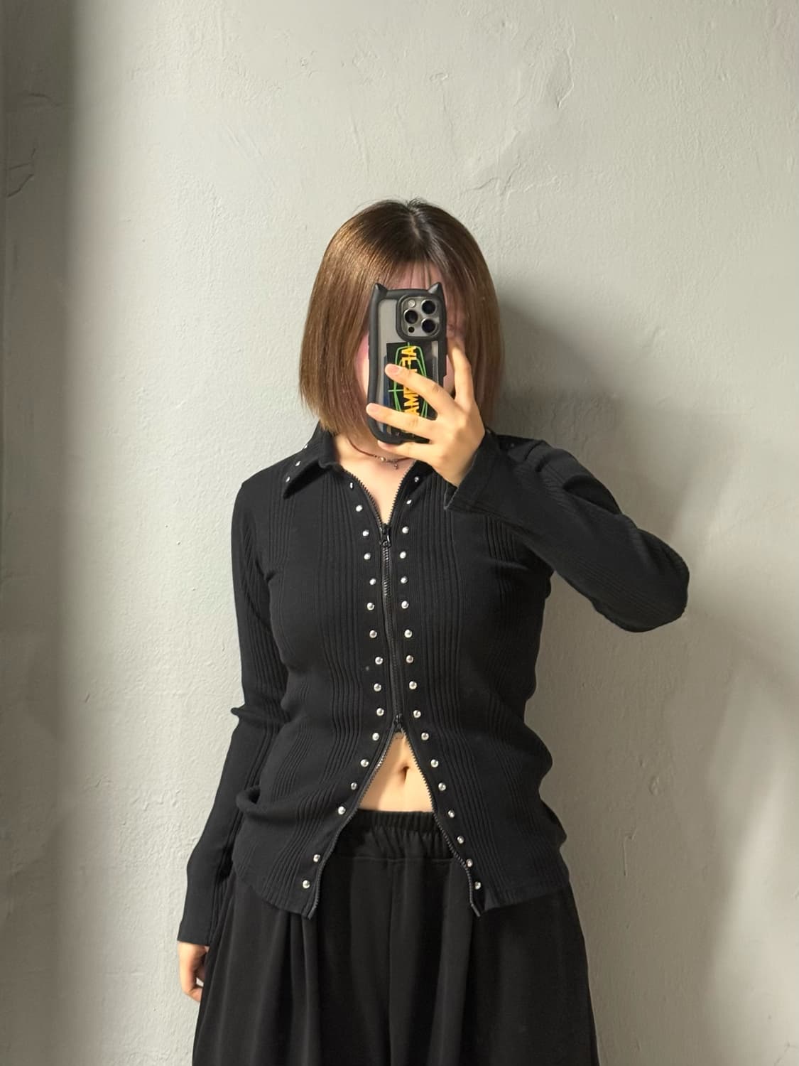 stud detail ribbed 2-way zip-up 상품이미지2