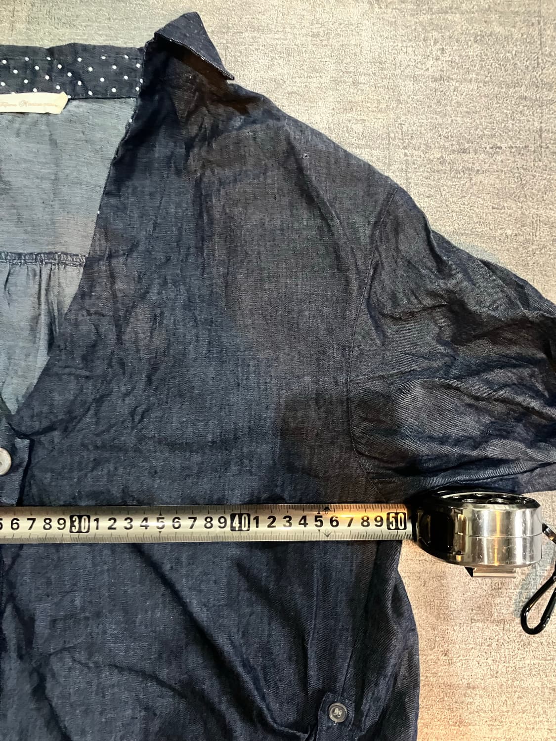 일본빈티지 Tilana 하구미모리걸 아메카지 도트 견장 린넨셔츠 상품이미지2