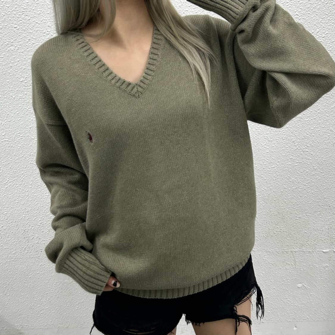 폴로 랄프로렌 버건디포니 카키 브이 니트 100 상품이미지1