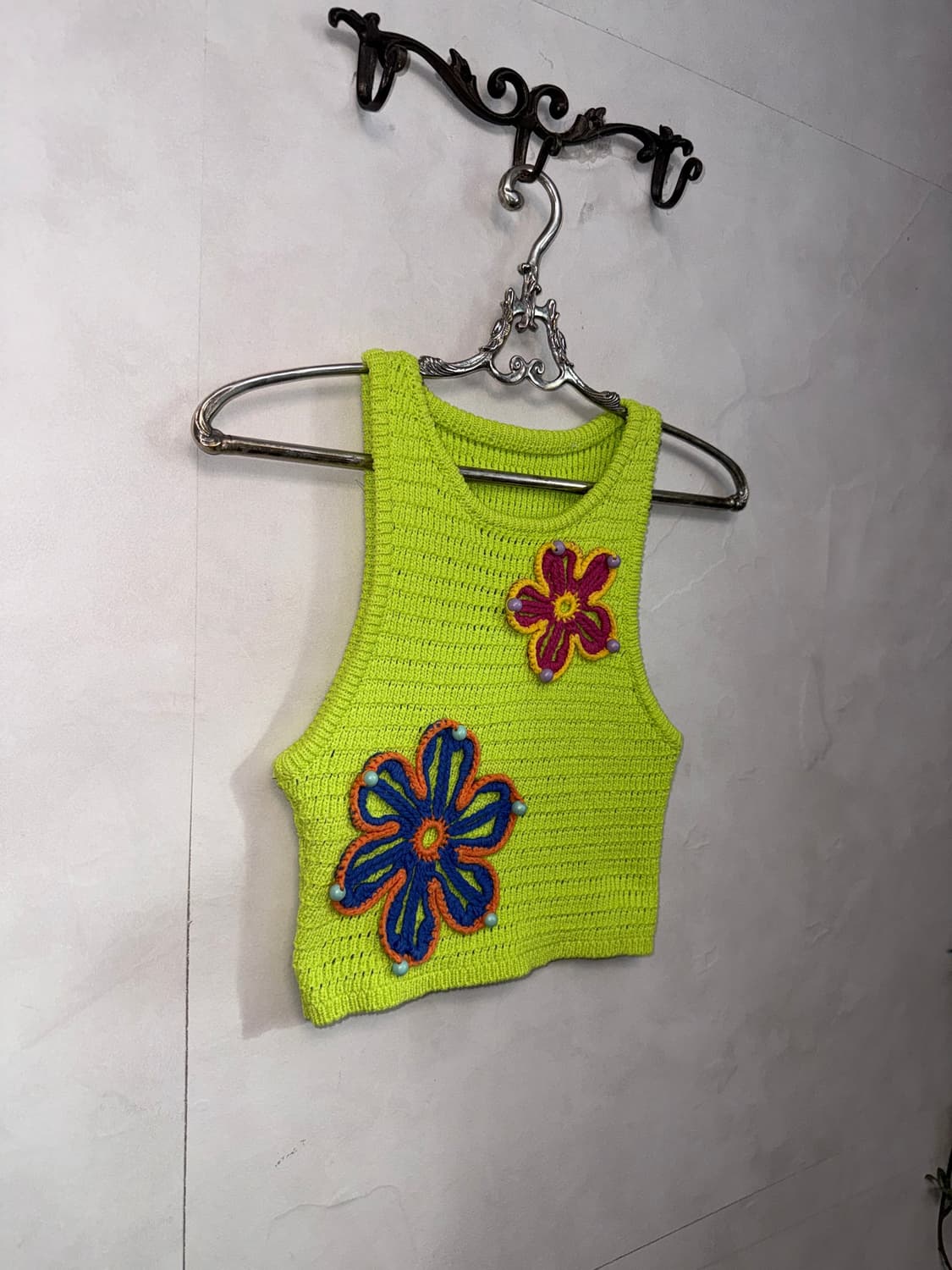 Lime knit flower crop sleevless 상품이미지5