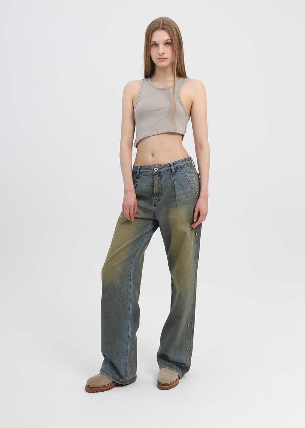 (새상품) 슬로우가먼츠 스터드 루즈핏 데님 팬츠 상품이미지5