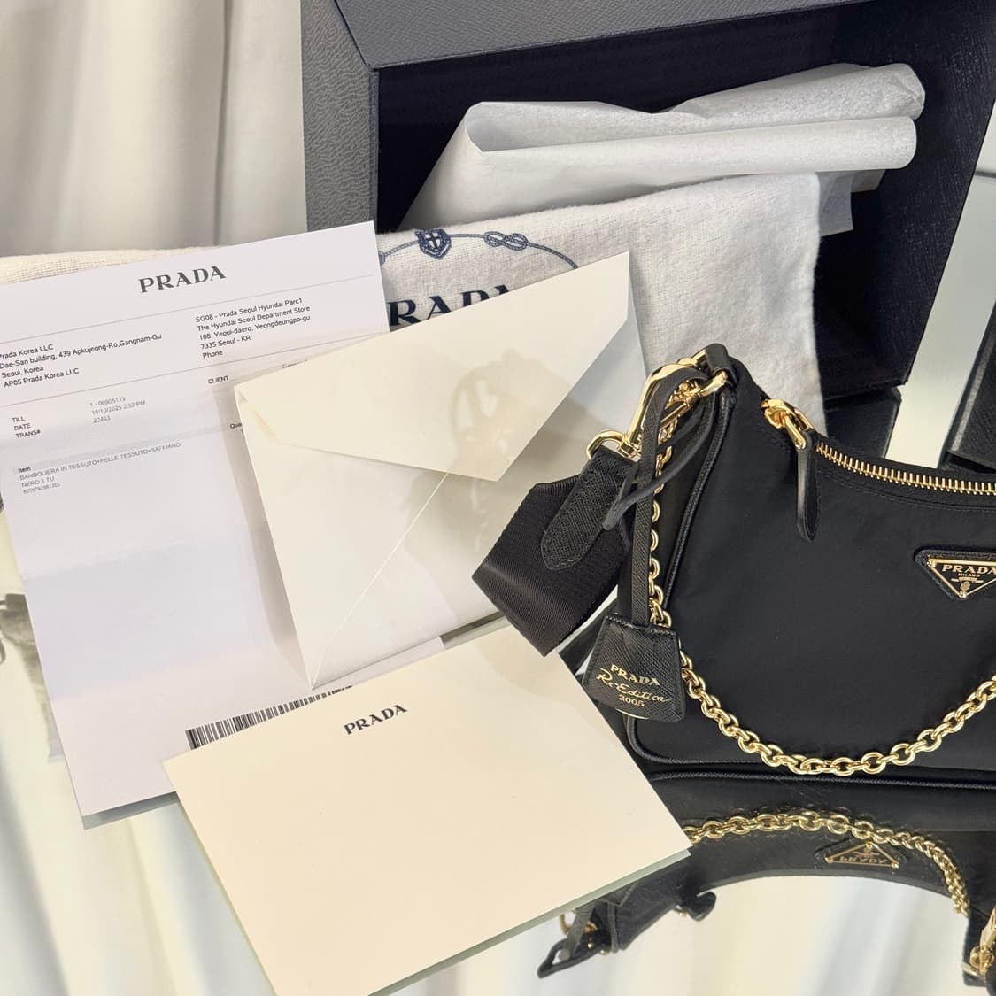 [새상품급/풀구성] 프라다 리에디션 2005 테수토 호보백 블랙 골드 상품이미지3