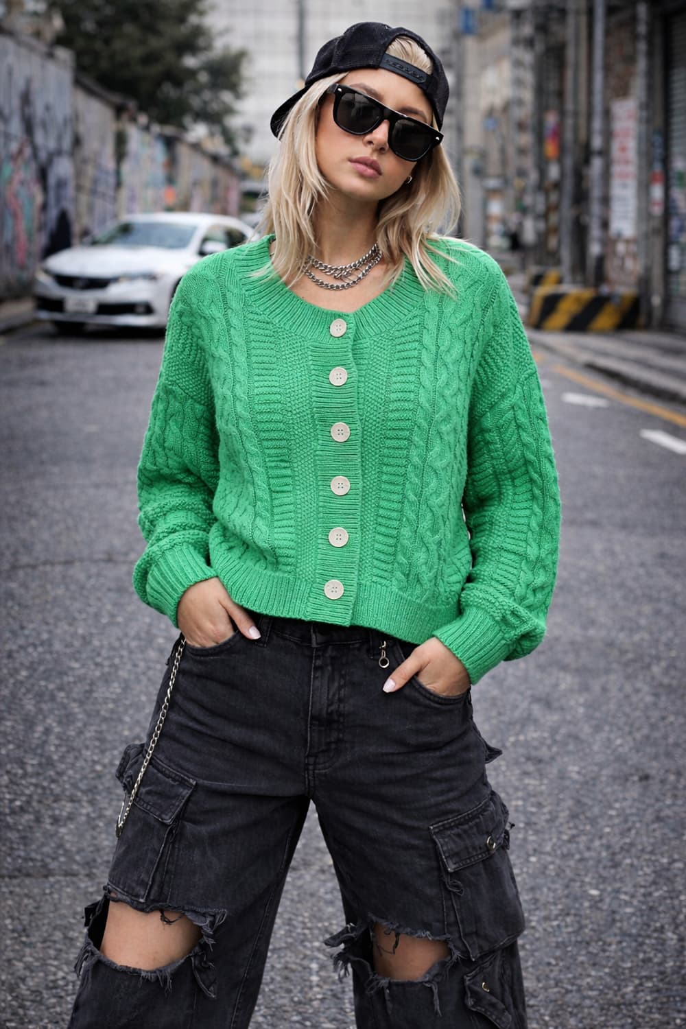 well known 그린 케이블 가디건.쥬시쥬디 면스판 스커트 상품이미지1