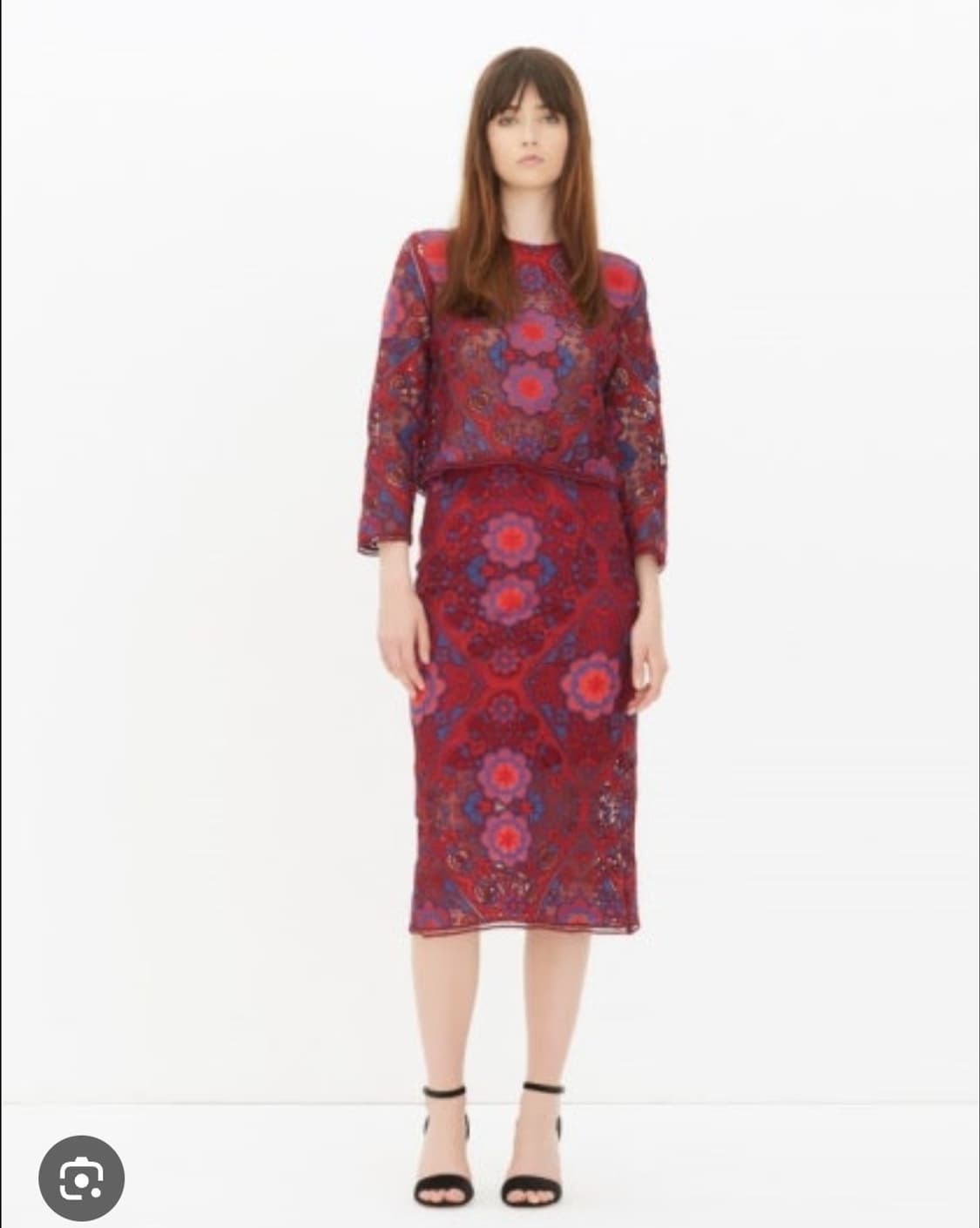 산드로 플로럴 레이스 크롭 블라우스 미디 스커트 셋업 2사이즈 상품이미지1