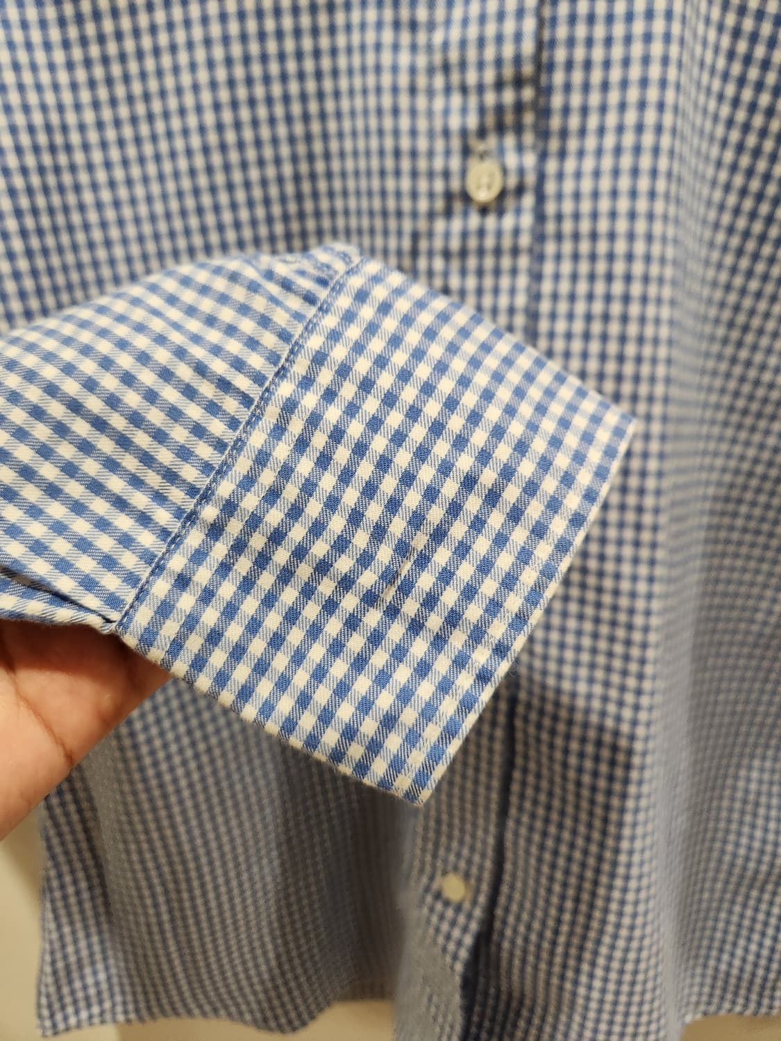 여자 유니클로 하늘색 깅엄체크 셔츠 M 상품이미지3