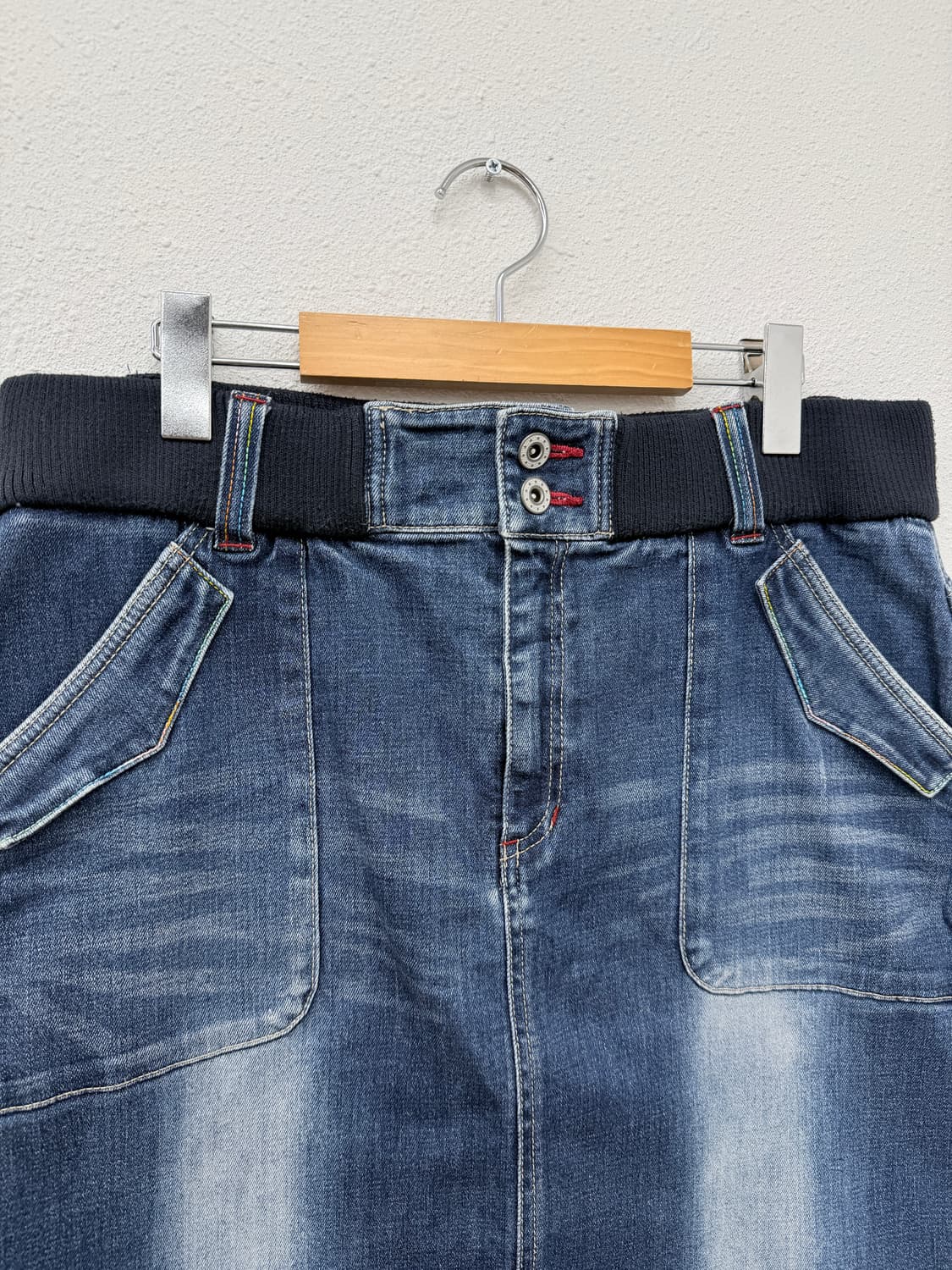 빈티지 밴딩 벨트 데님 미디 스커트 상품이미지3