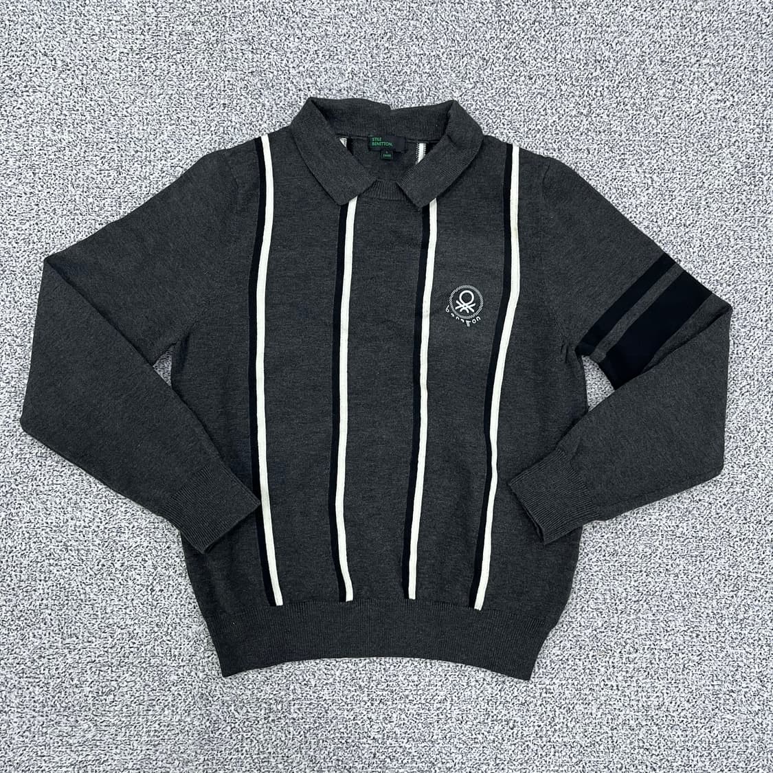 L 베네통 여성 스트라이프 카라 니트 0313M 상품이미지1