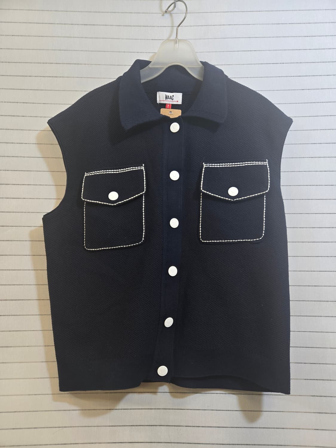 WAAC 여성 니트 베스트 네이비 상품이미지1