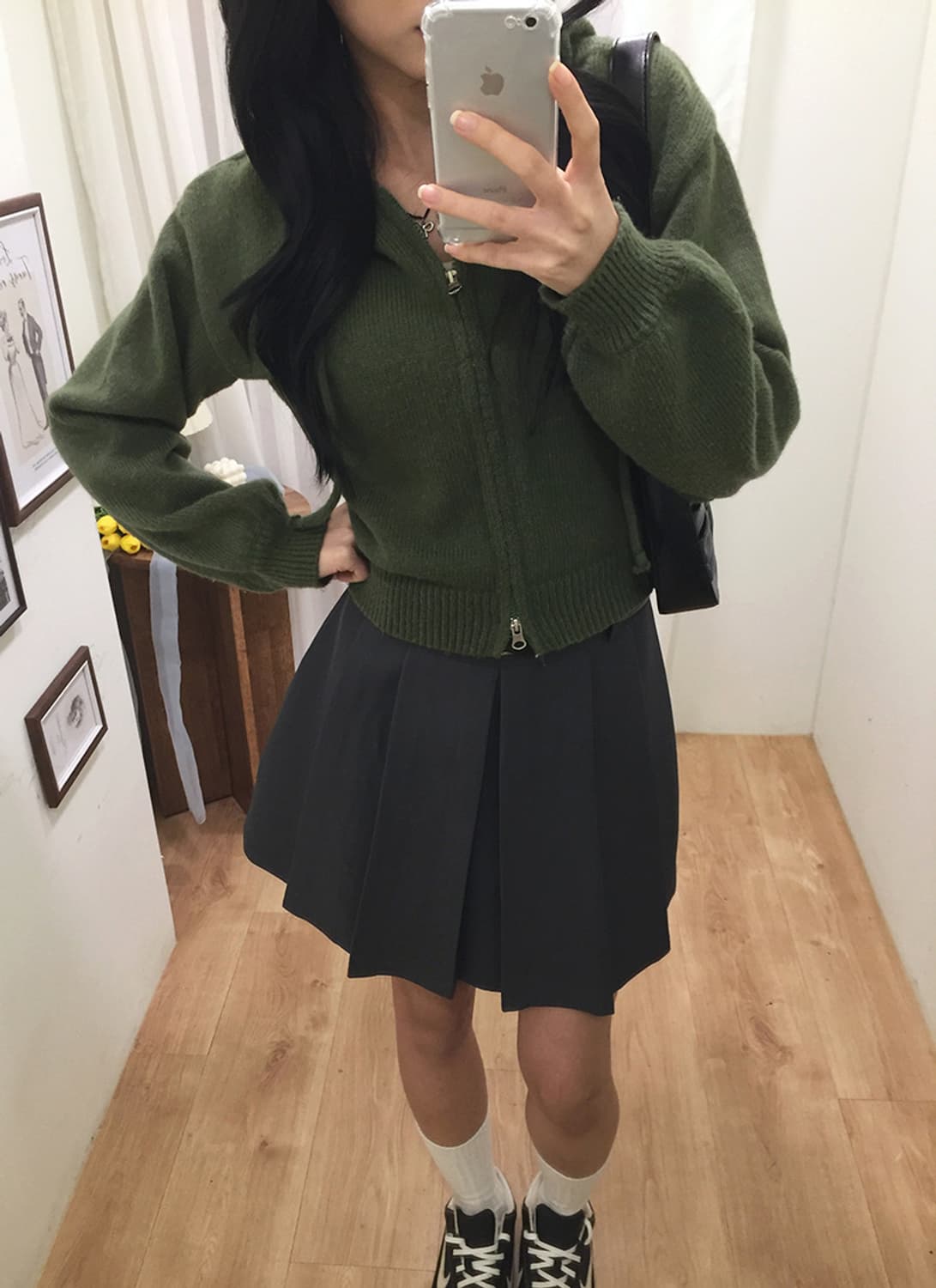 여성 빈티지 크롭 니트 후드집업 100 상품이미지2