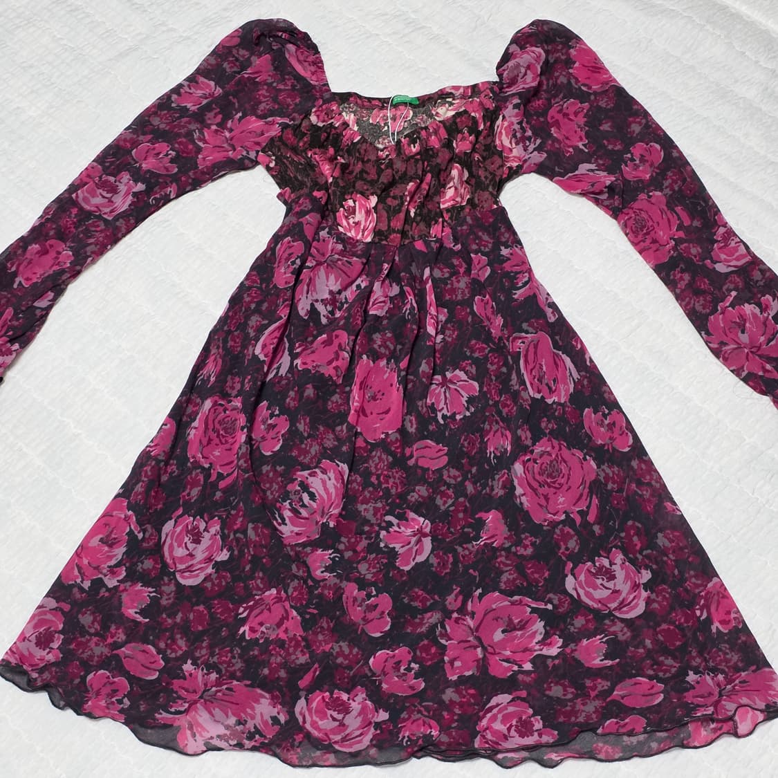 베네통 빈티지 보헤미안 플로럴 스모크밴딩 로맨틱 셔링원피스 상품이미지3