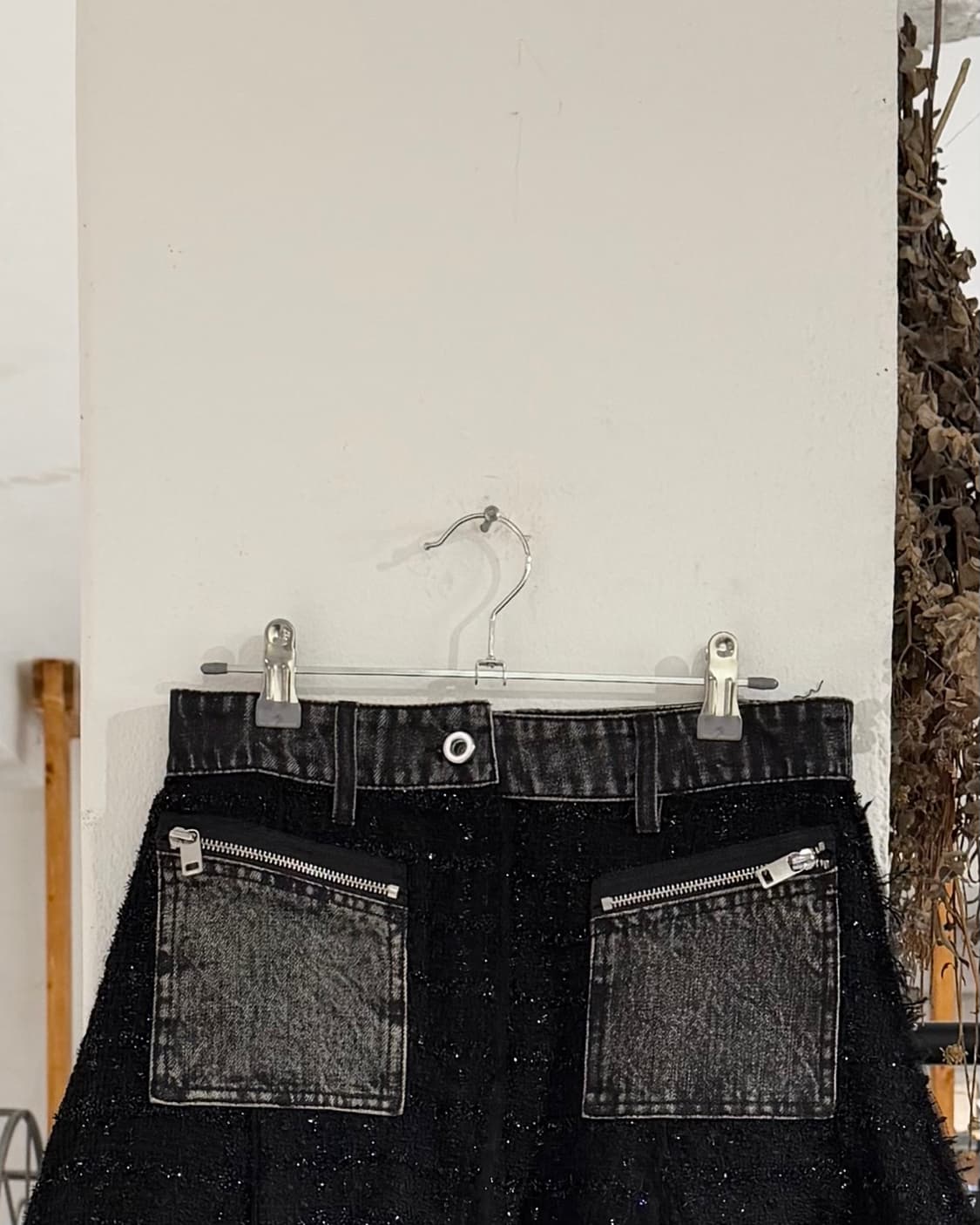 디젤 블랙 트위드 데님 투포켓 에이라인 미니스커트 상품이미지2