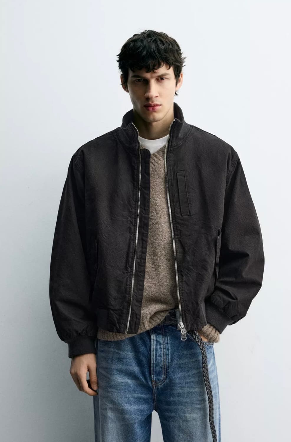 새상품) M 자라 남성 워싱 주름 봄버 자켓 상품이미지3