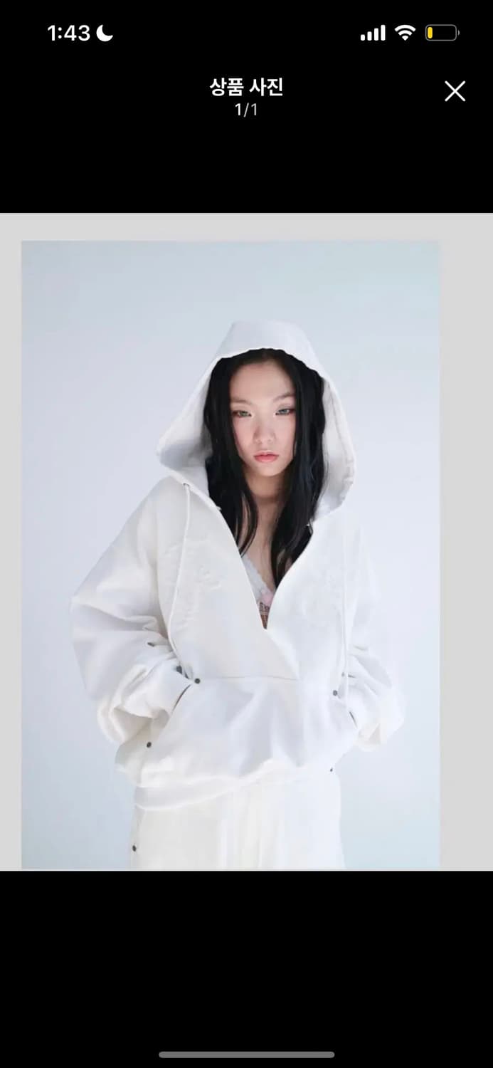 샵페어리 브이넥 후디 자수 후드티 화이트 상품이미지1