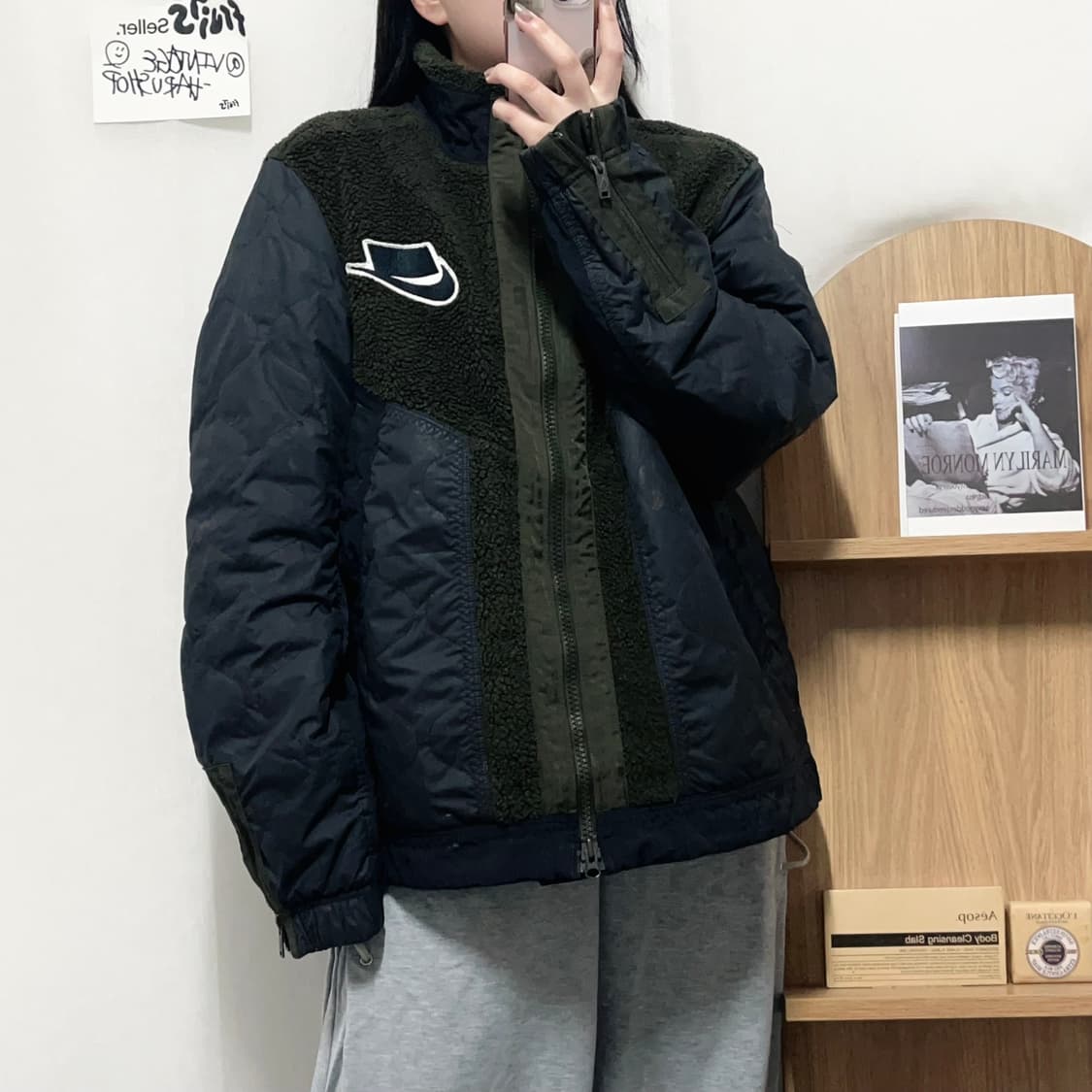 [정품] 나이키 올리브 블랙 후리스 퀄팅 점퍼 [ L ] 상품이미지2